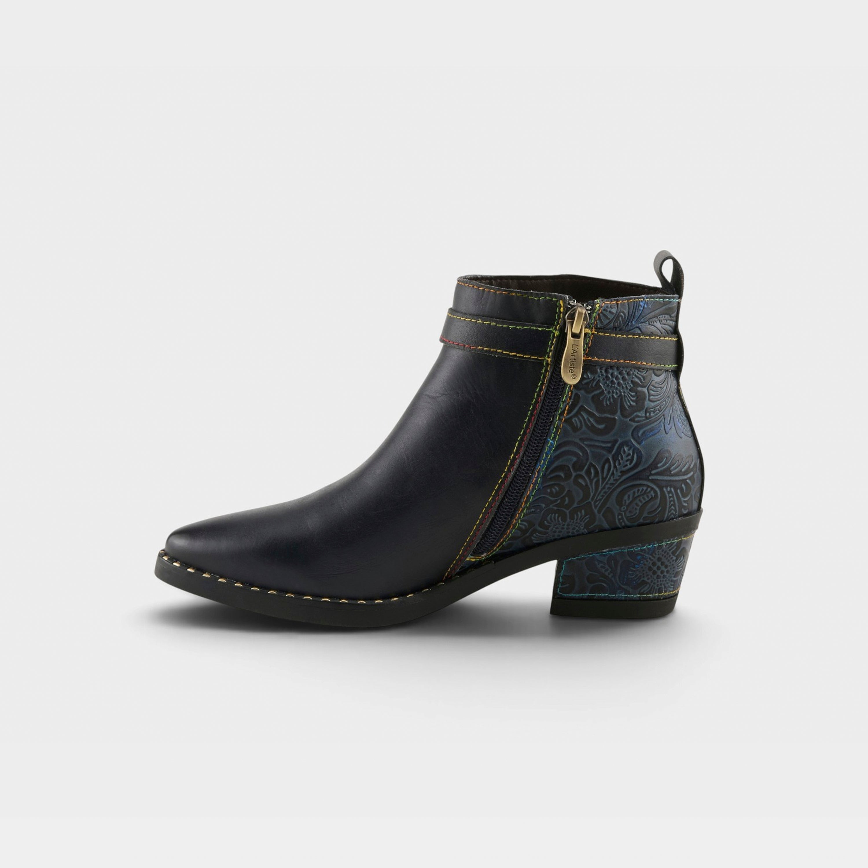 L'Artiste Acree boots in Navy, side view
