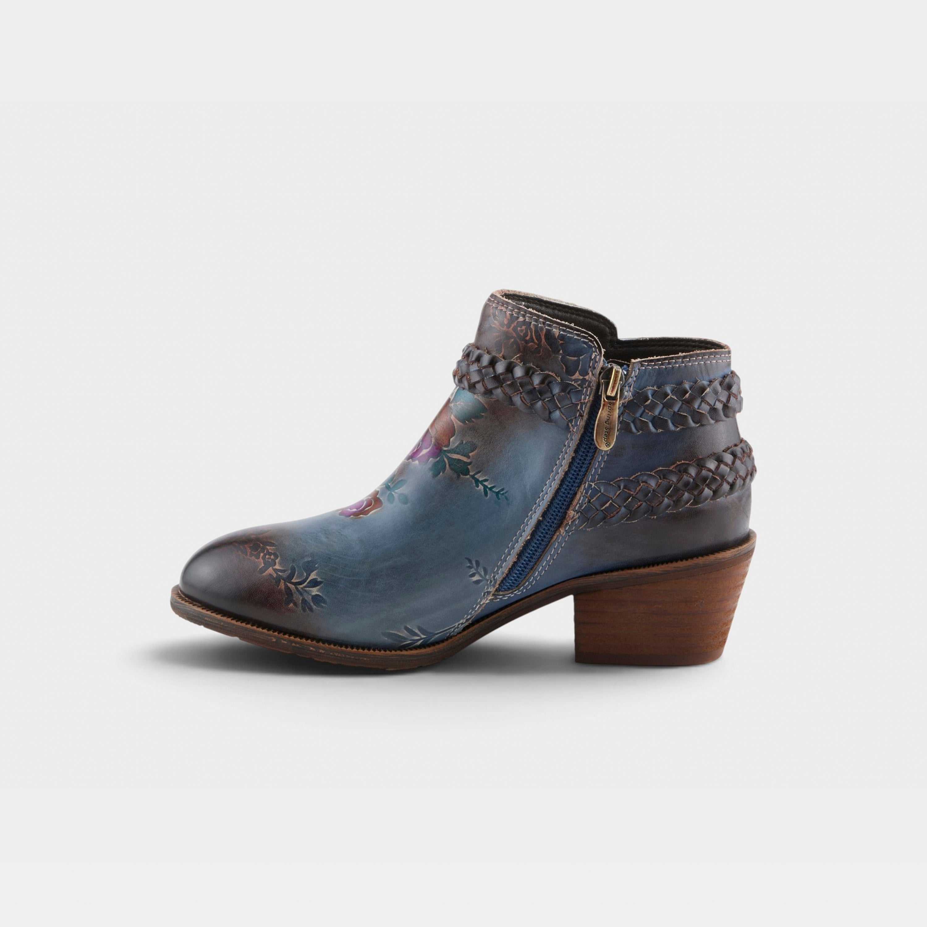 L'Artiste Across boots in Blue Multi, side view