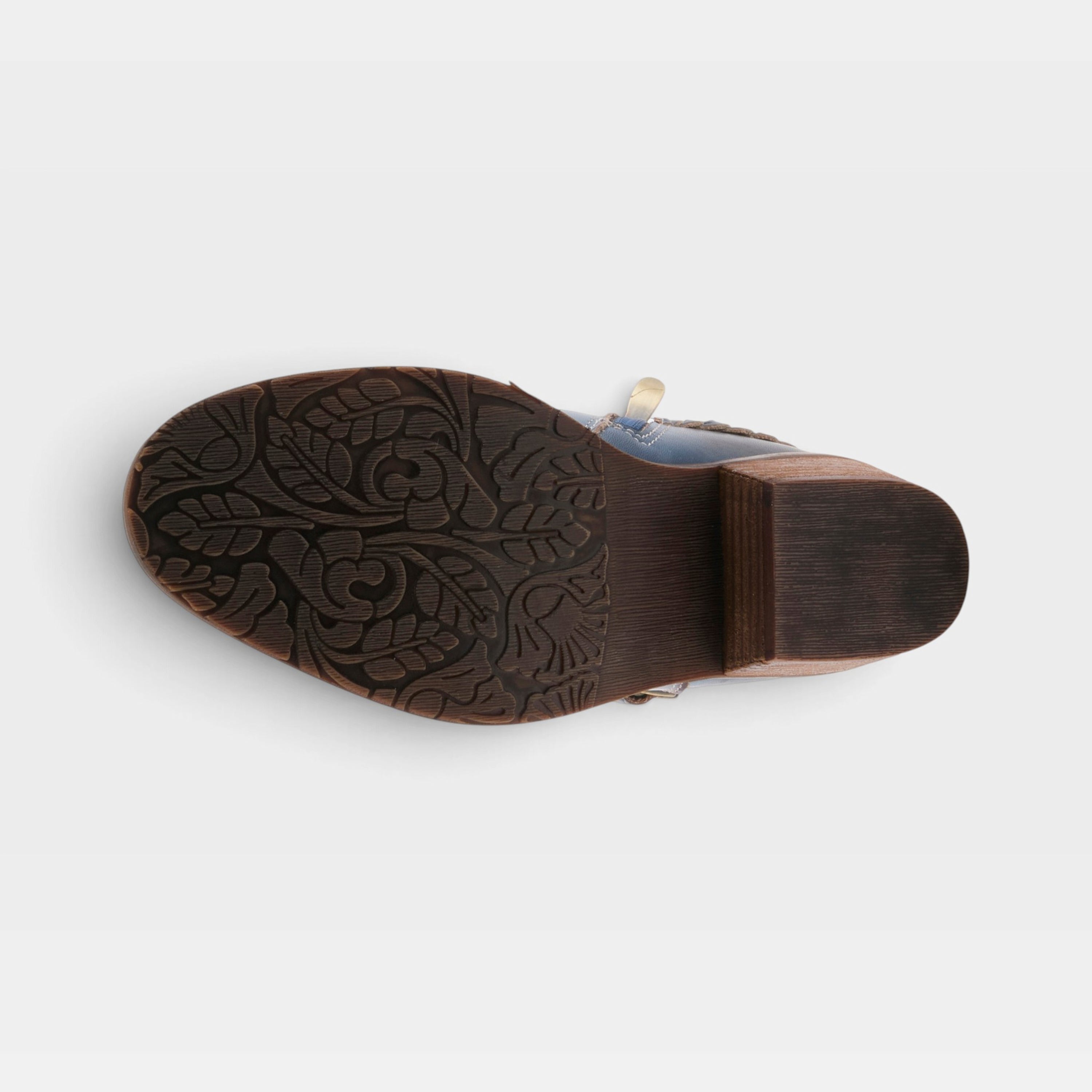 L'Artiste Across boots in Blue Multi, outsole view