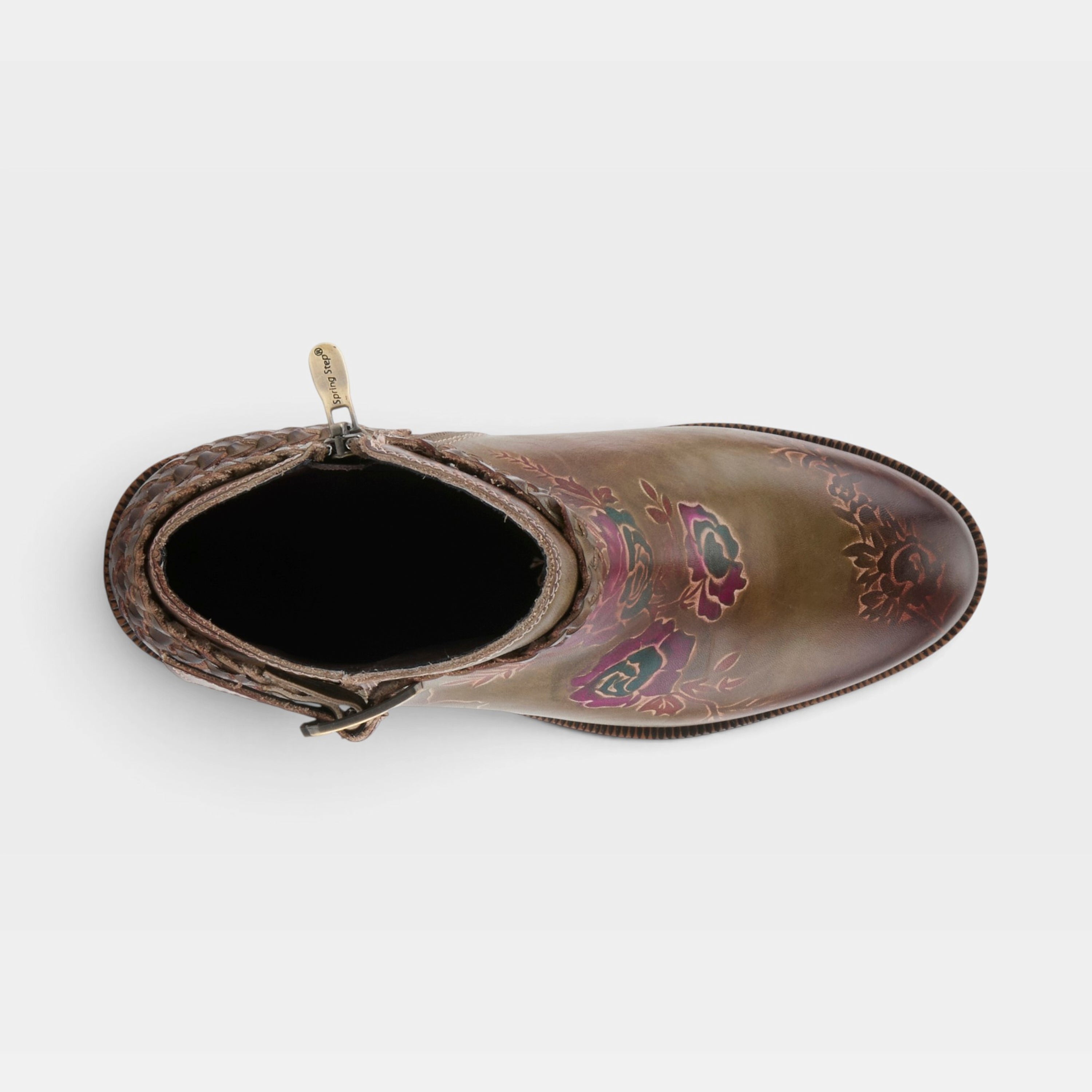 L'Artiste Across boots in Olive Multi, top view