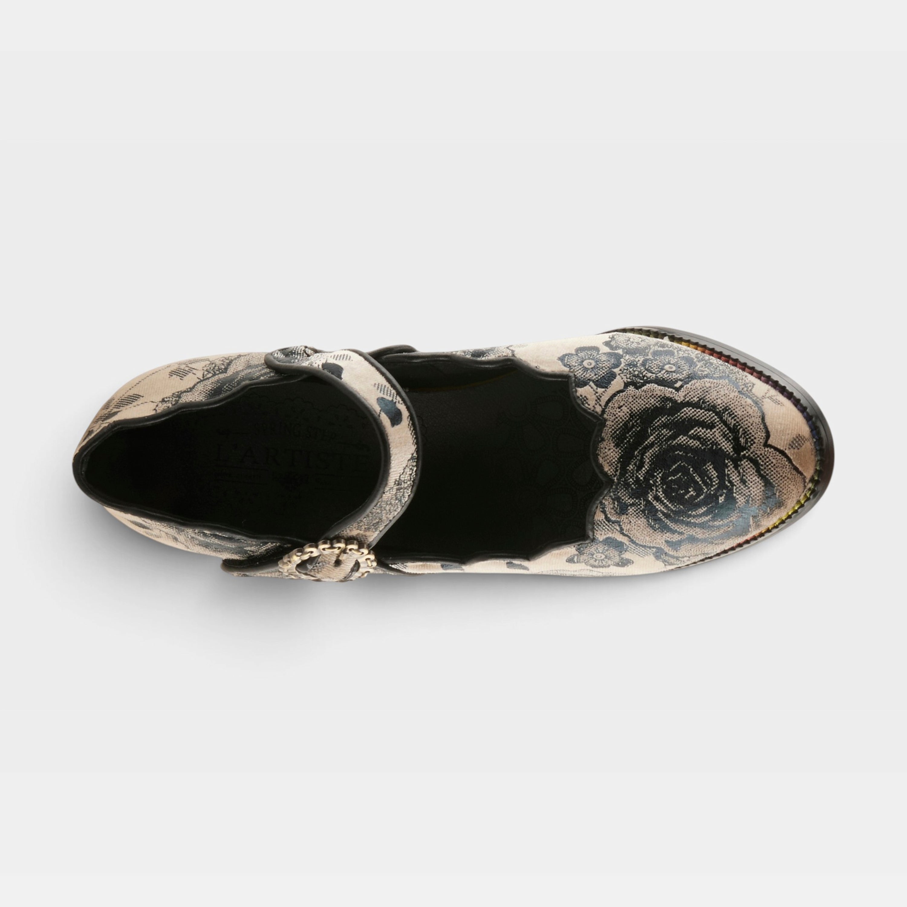 L'Artiste Adodora-Prit shoes in Black Multi, top view