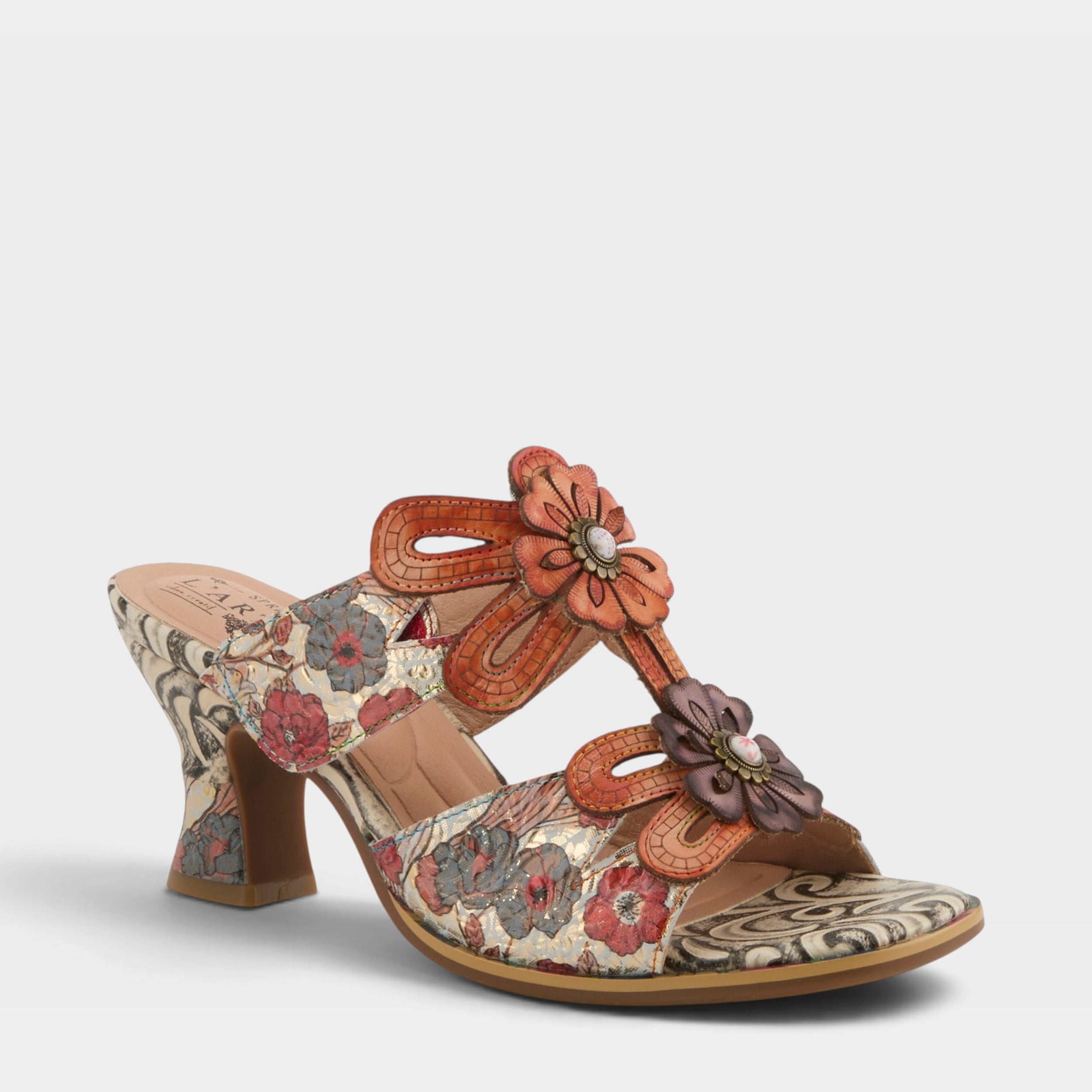 L'Artiste Alania sandals in Orange Multi, front view
