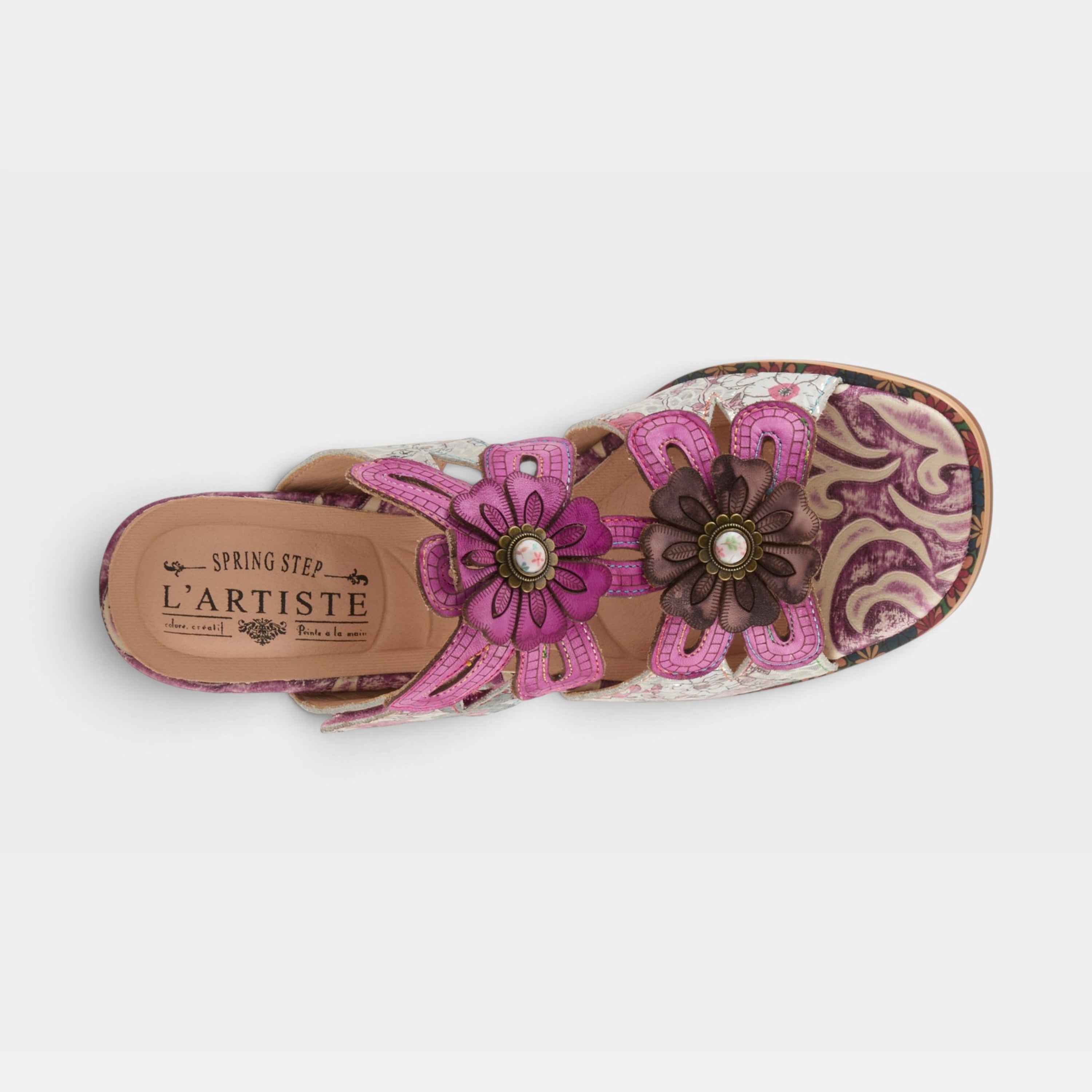L'Artiste Alania sandals in Purple Multi, top view
