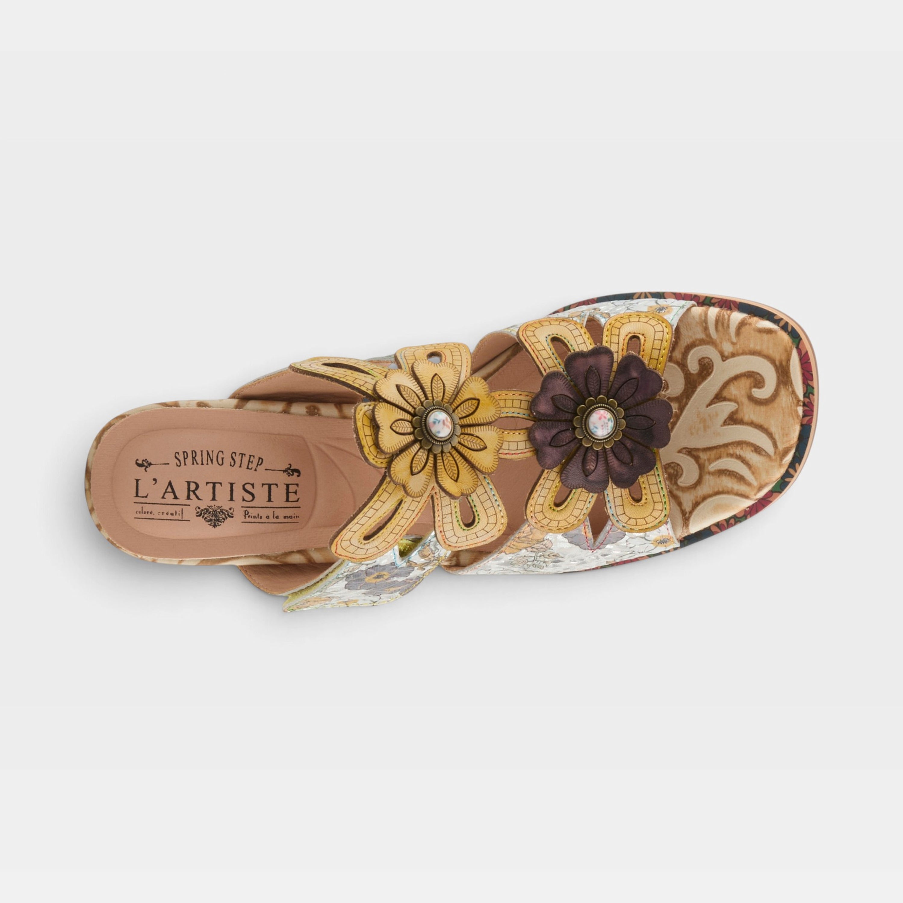 L'Artiste Alania sandals in Yellow Multi, top view