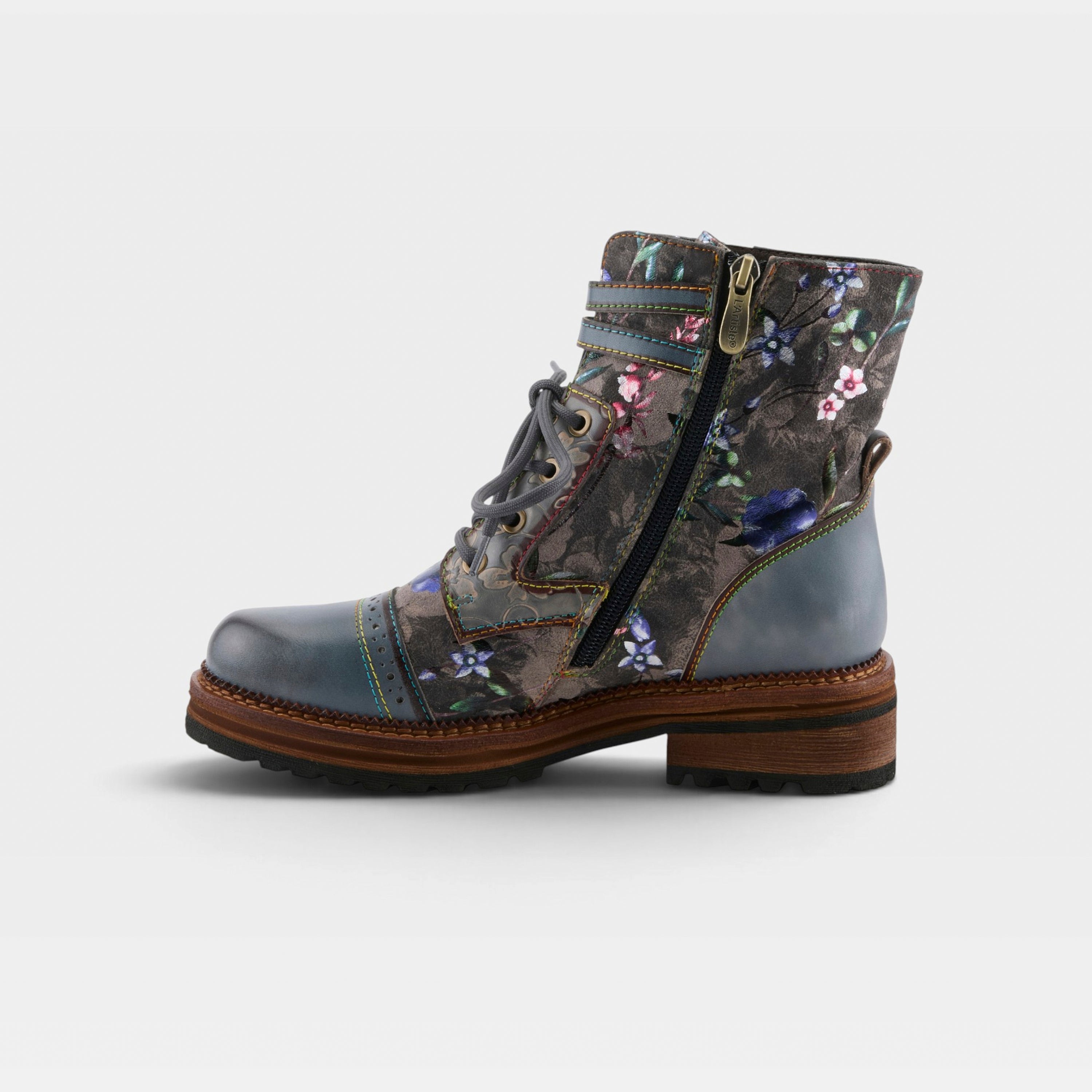 L'Artiste Alltheway booties in Blue Multi, side view
