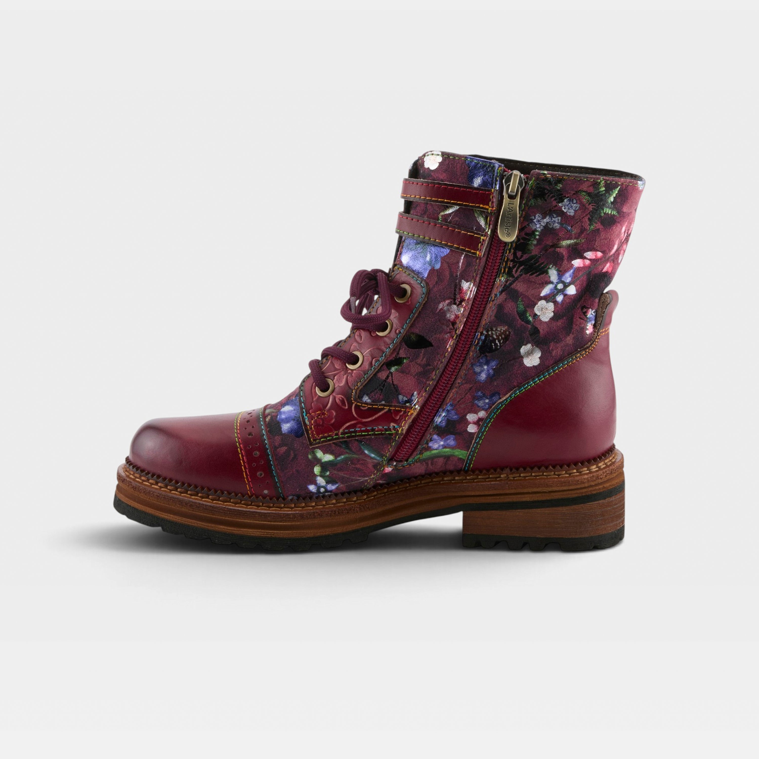 L'Artiste Alltheway booties in Bordeaux Multi, side view