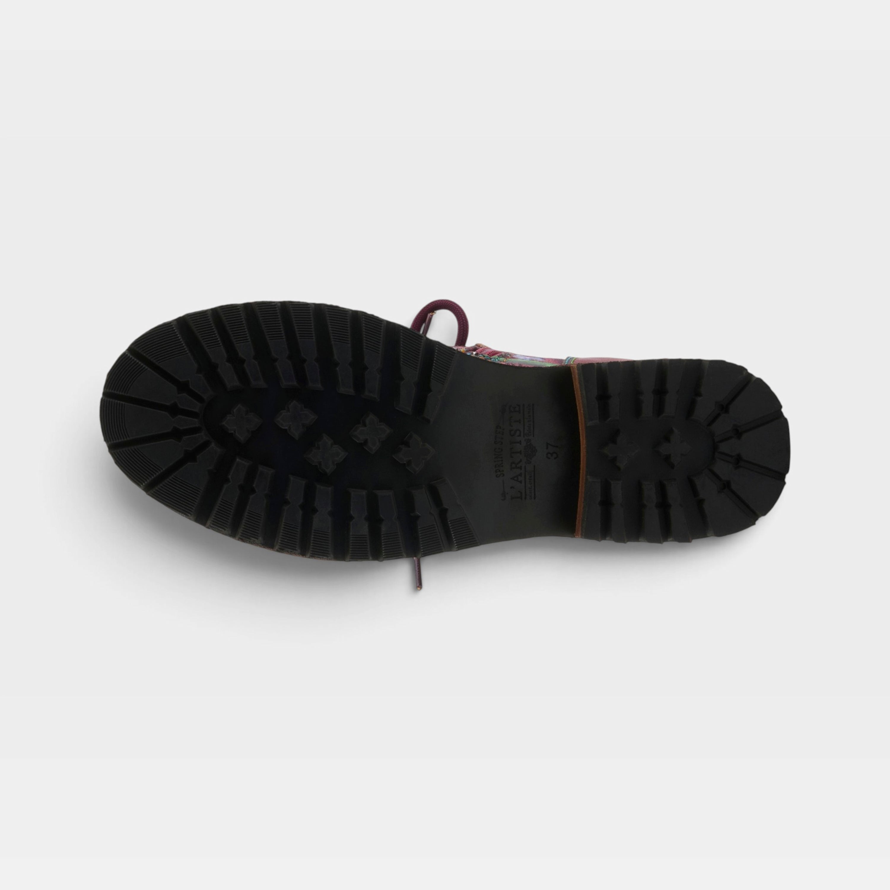 L'Artiste Alltheway booties in Bordeaux Multi, outsole view