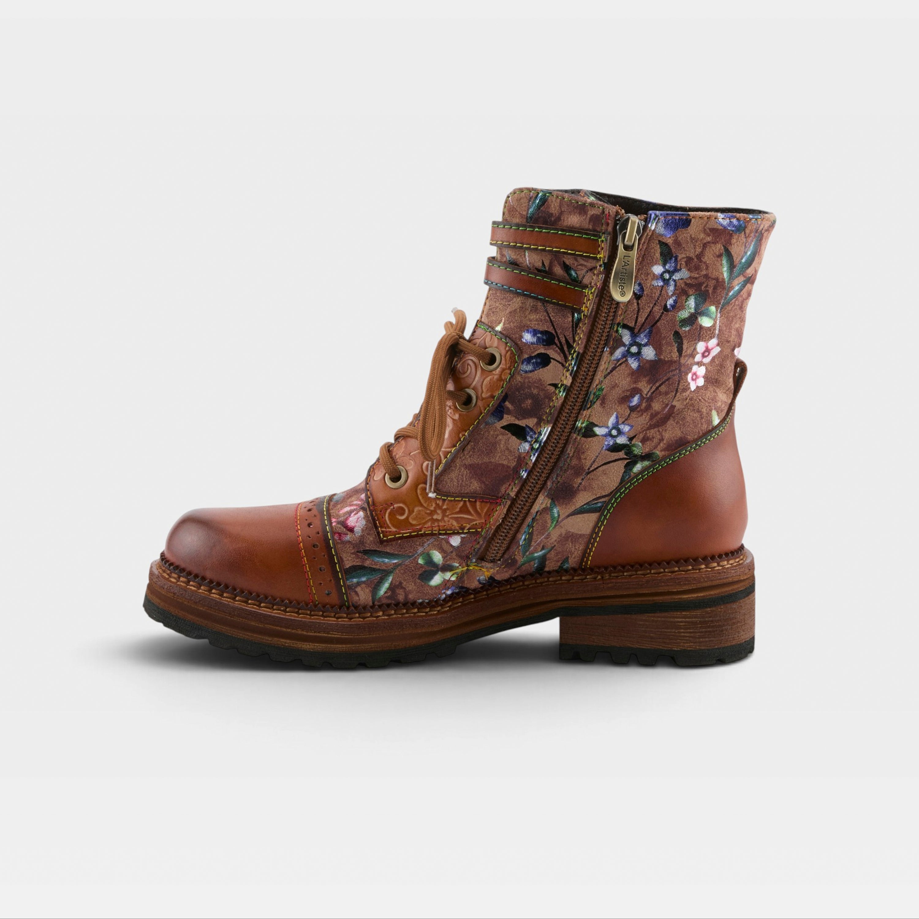 L'Artiste Alltheway booties in Camel Multi, side view
