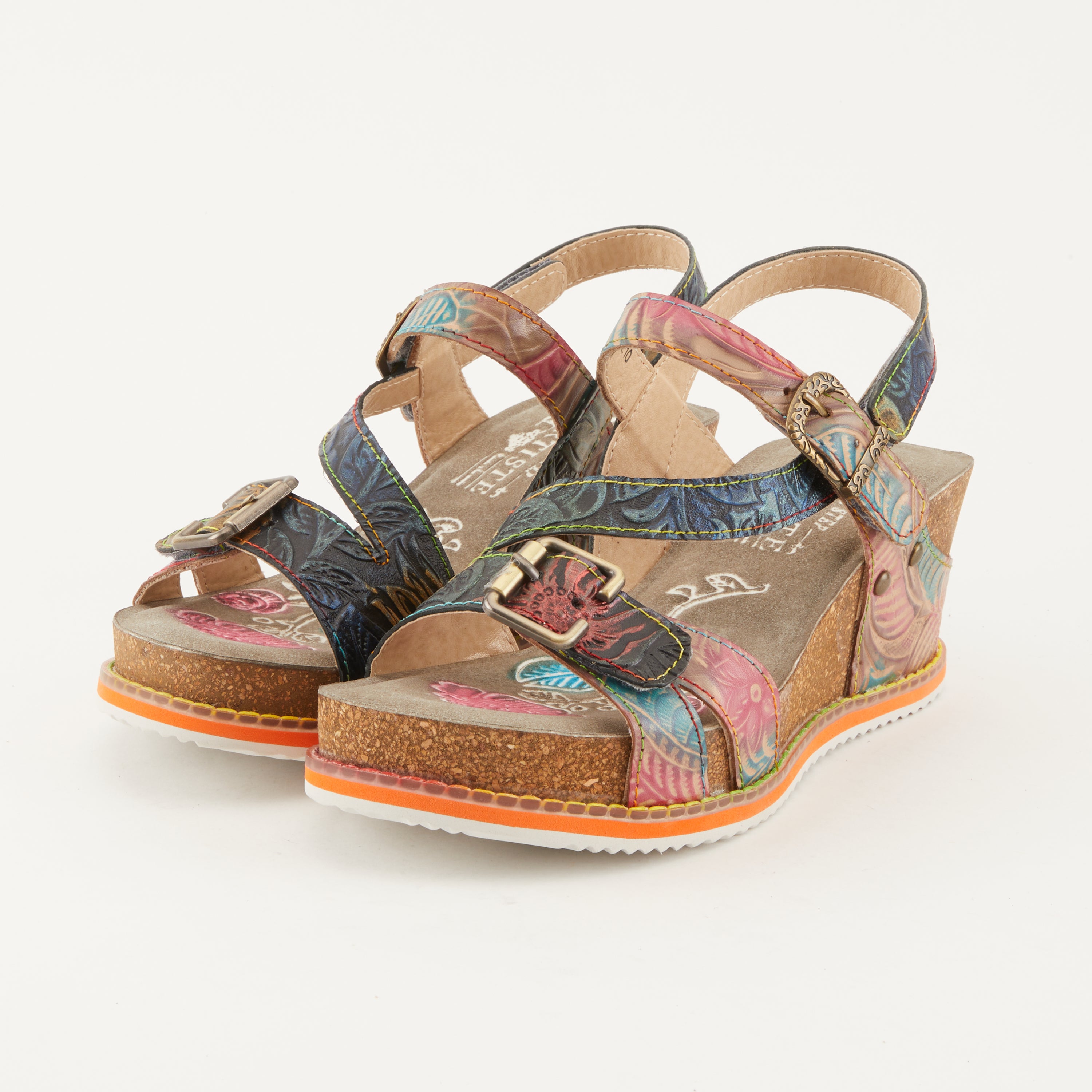 L'Artiste L'ARTISTE ANITTAS WEDGE SANDALS sandal in navy multi with handcrafted leather design