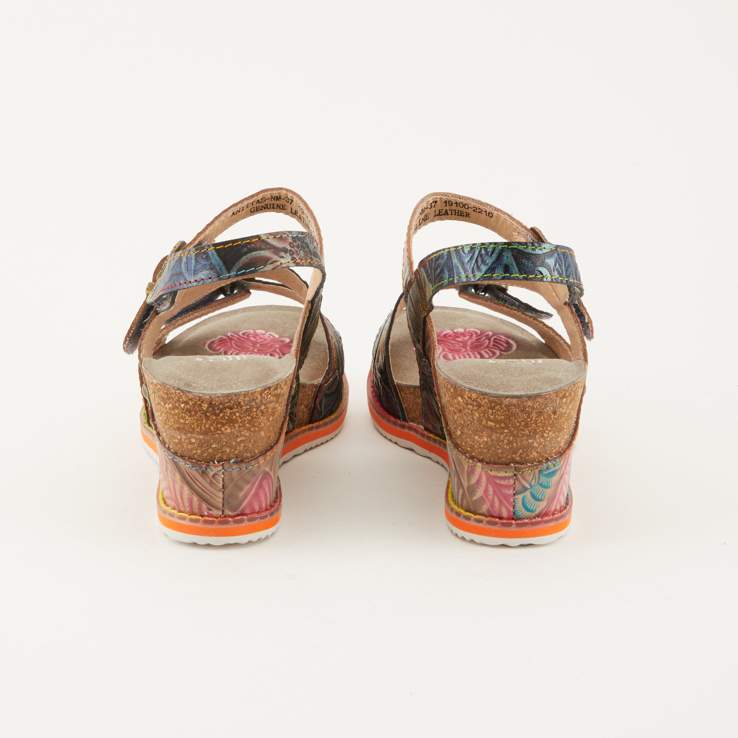 L'Artiste L'ARTISTE ANITTAS WEDGE SANDALS sandal in orange multi with handcrafted leather design