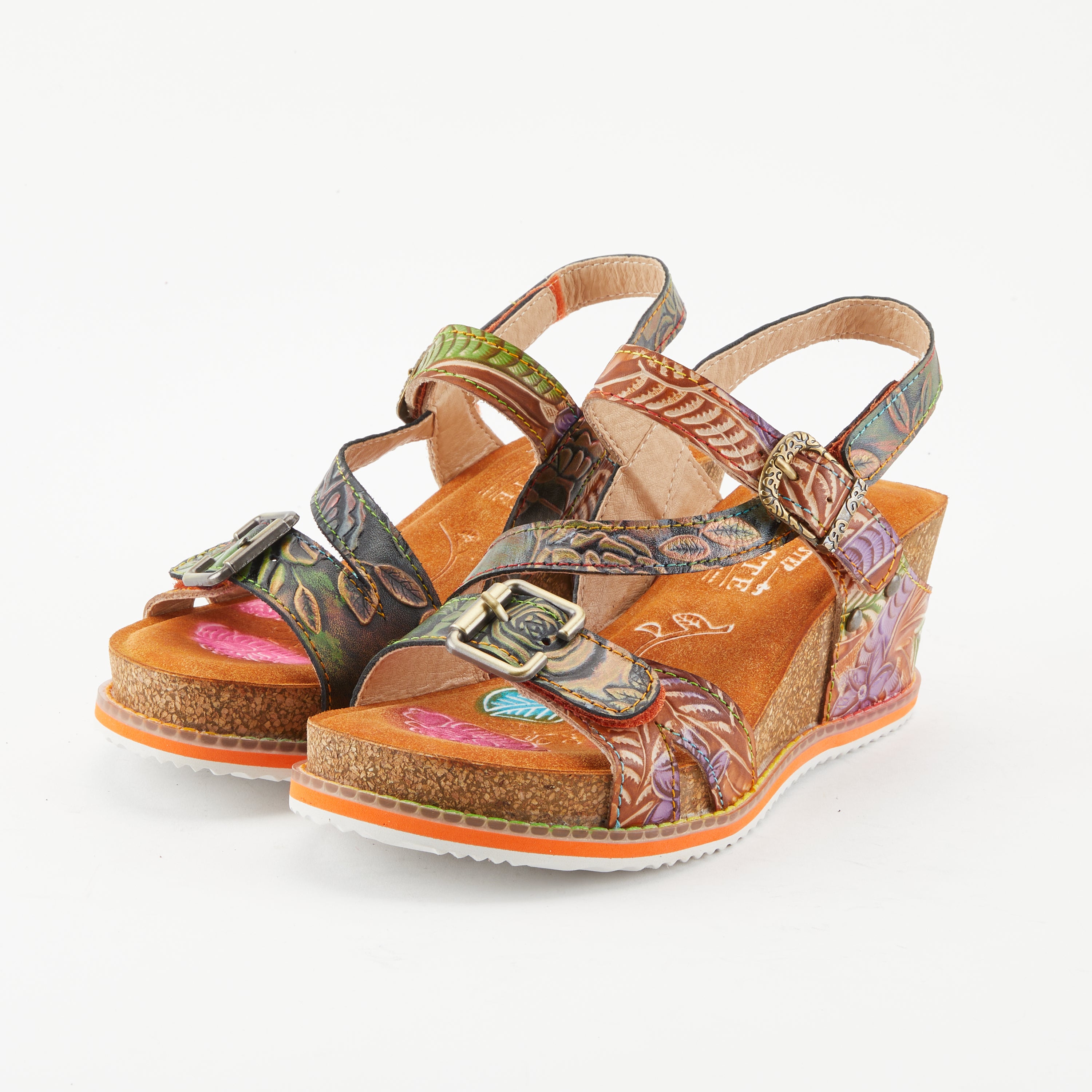 L'Artiste L'ARTISTE ANITTAS WEDGE SANDALS sandal in navy multi with handcrafted leather design