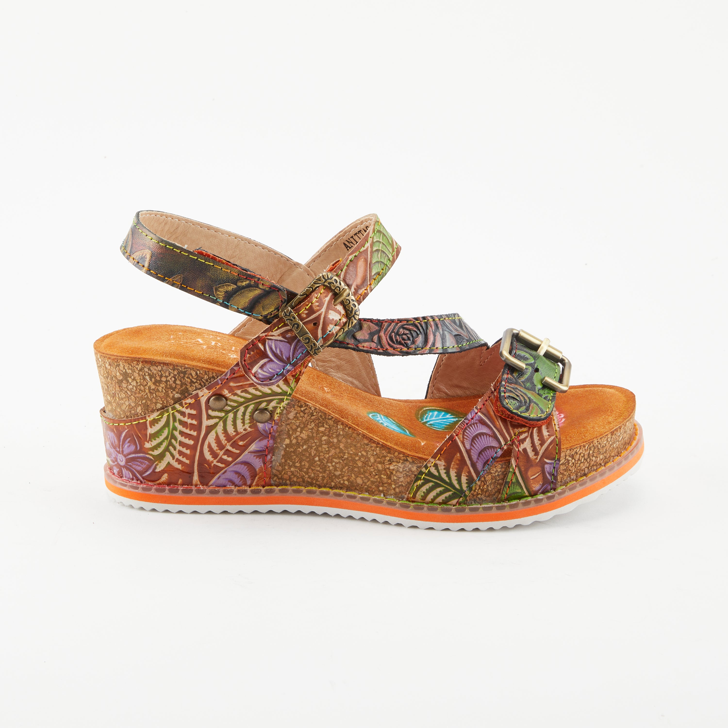 L'Artiste L'ARTISTE ANITTAS WEDGE SANDALS sandal in navy multi with handcrafted leather design