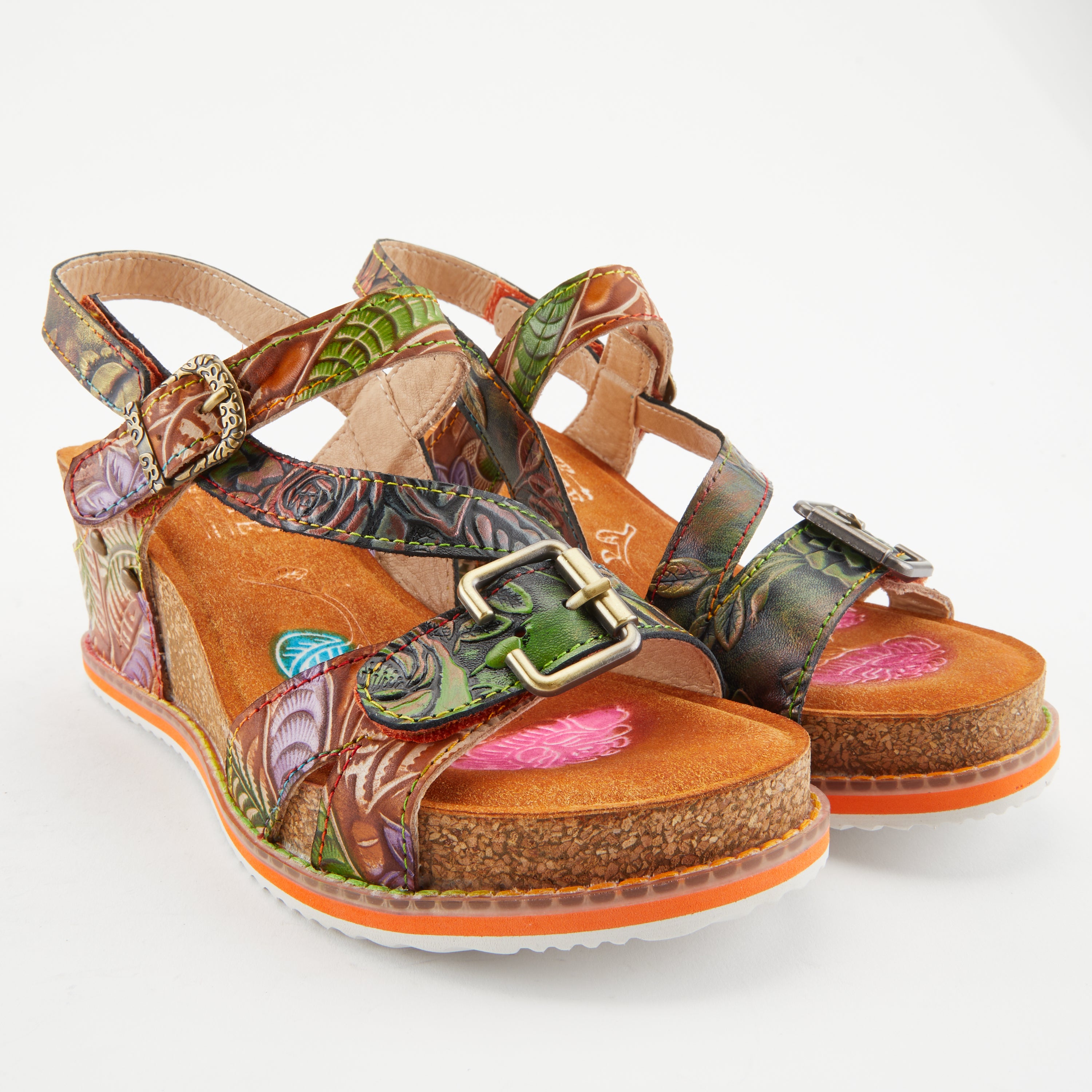 L'Artiste L'ARTISTE ANITTAS WEDGE SANDALS sandal in navy multi with handcrafted leather design