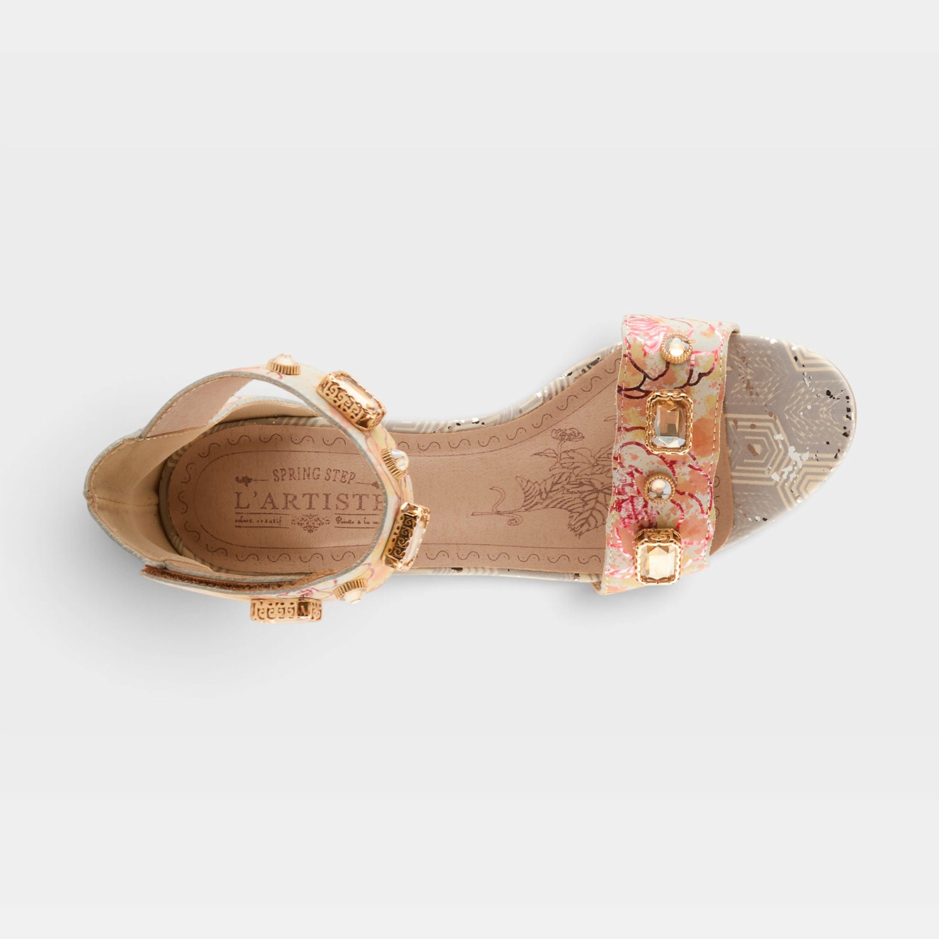 L'Artiste Aquavelva sandals in Peach Multi, top view