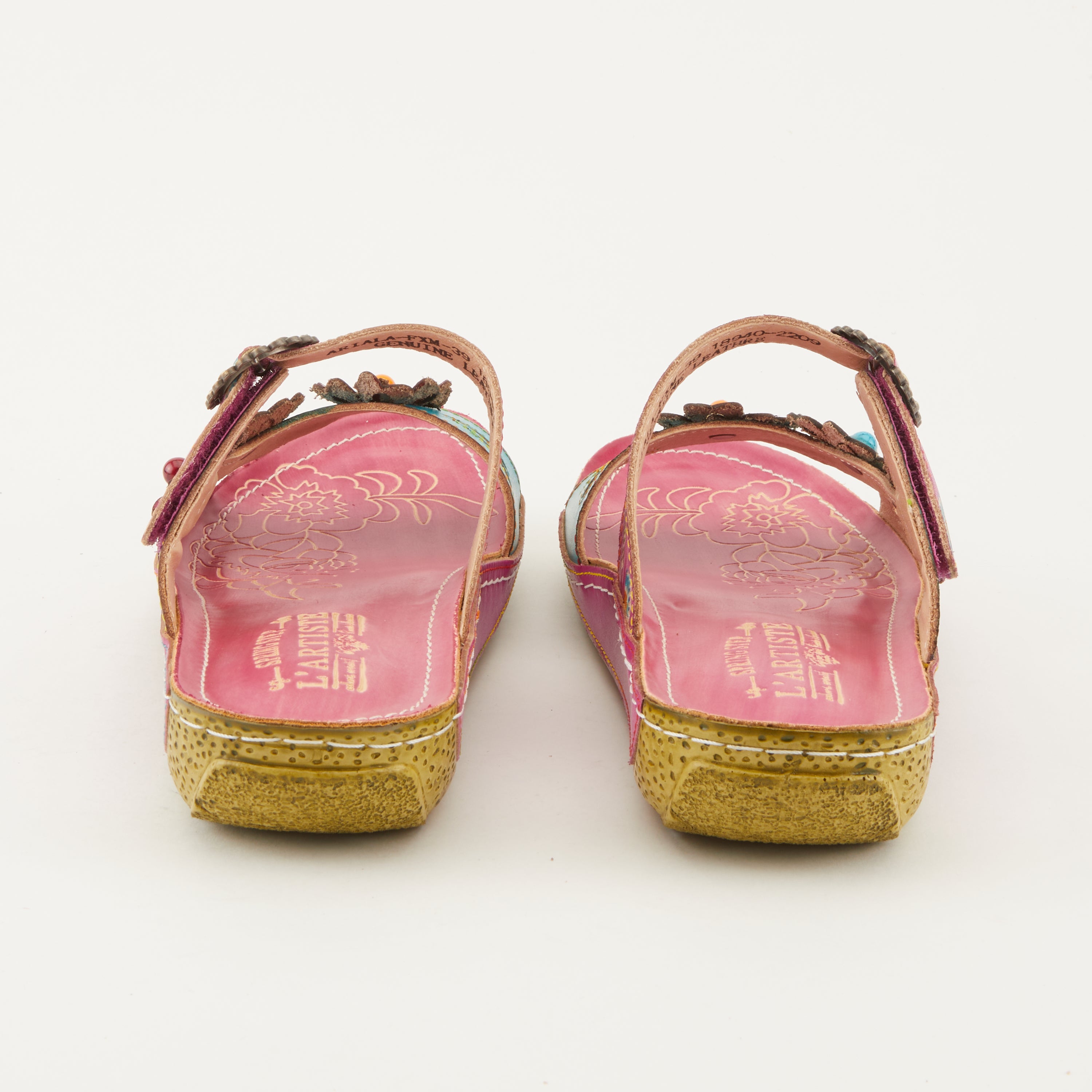L'Artiste L'ARTISTE ARIALA SLIDE SANDALS sandal in dark pink multi with handcrafted leather design