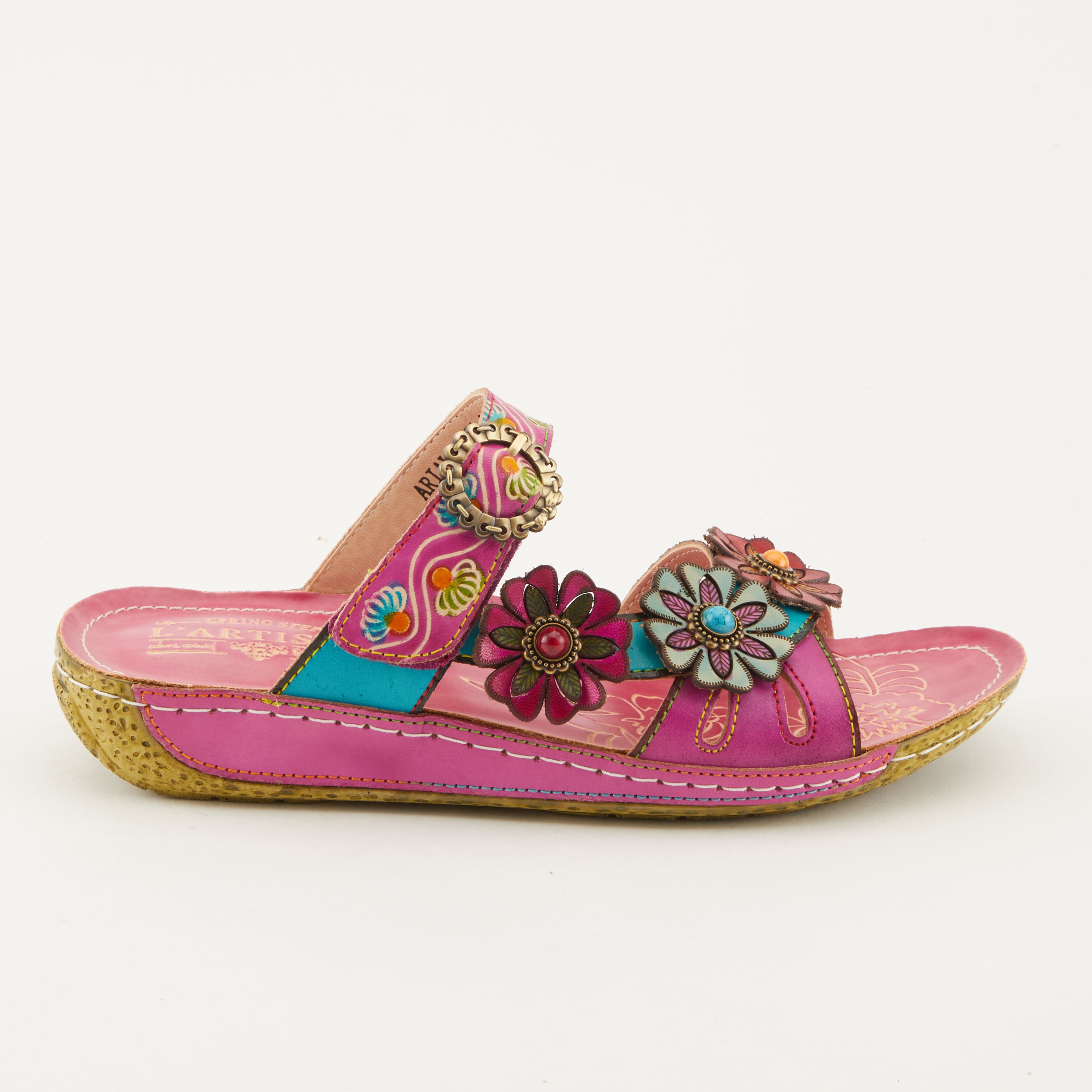 L'Artiste L'ARTISTE ARIALA SLIDE SANDALS sandal in mango multi with handcrafted leather design