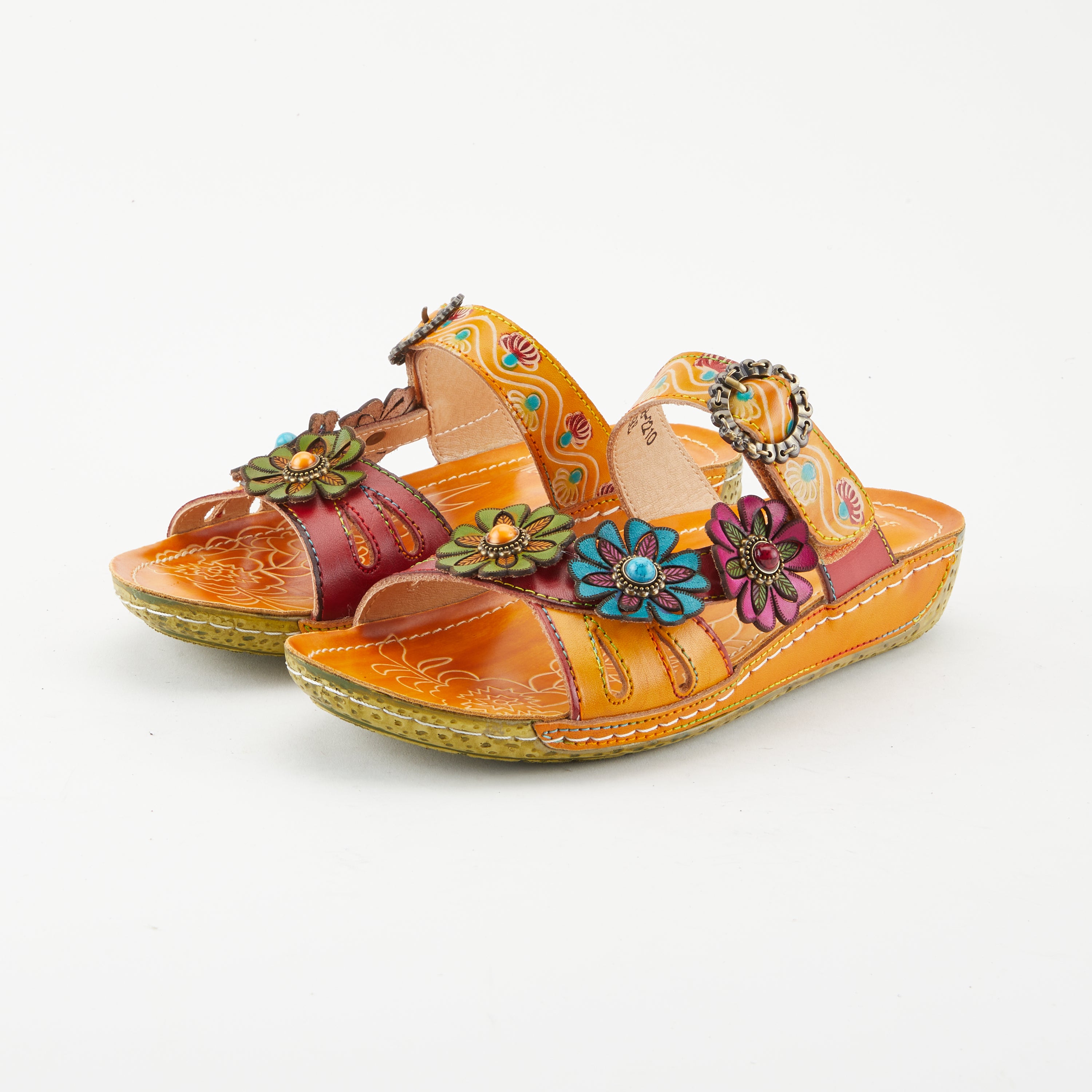 L'Artiste L'ARTISTE ARIALA SLIDE SANDALS sandal in mango multi with handcrafted leather design