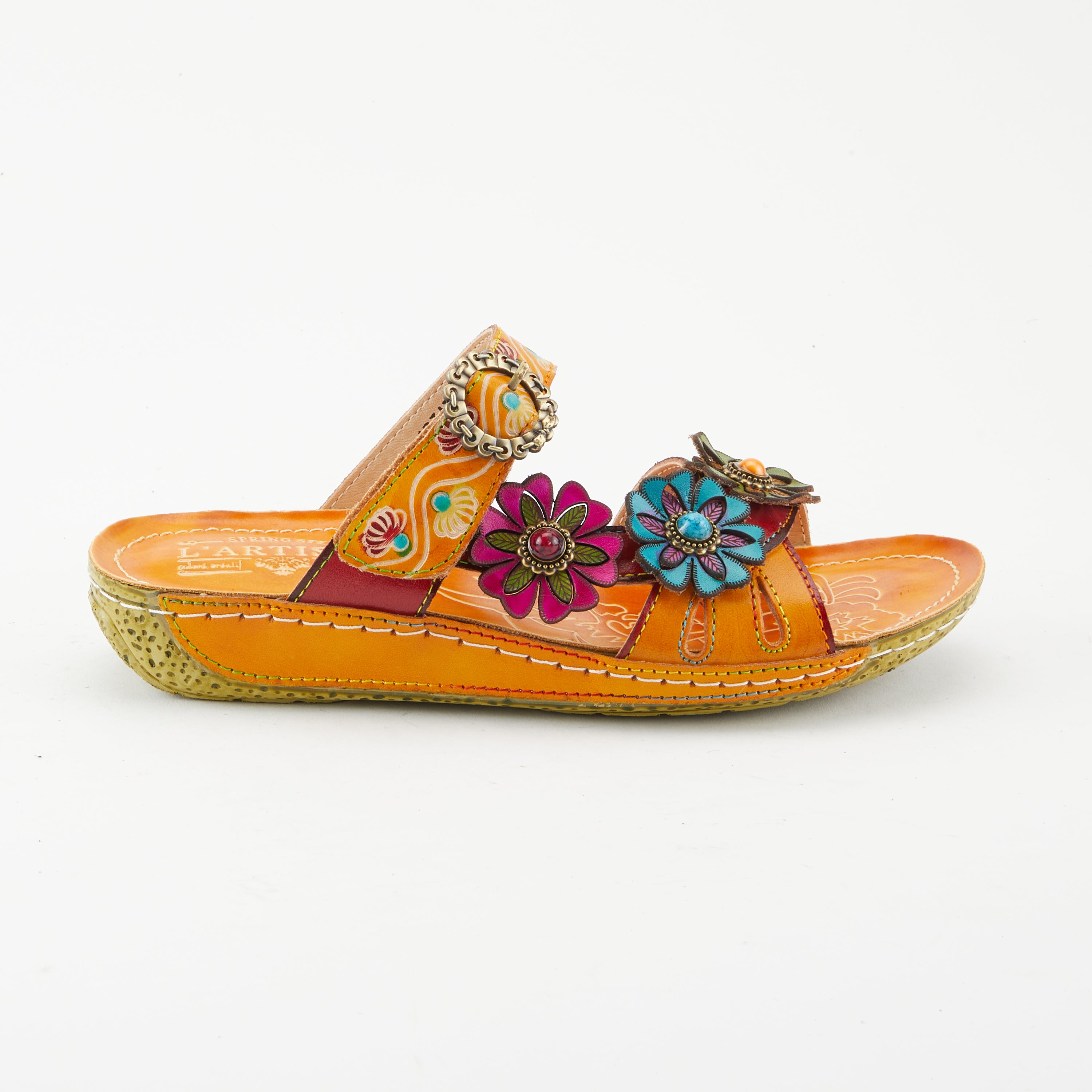L'Artiste L'ARTISTE ARIALA SLIDE SANDALS sandal in mango multi with handcrafted leather design