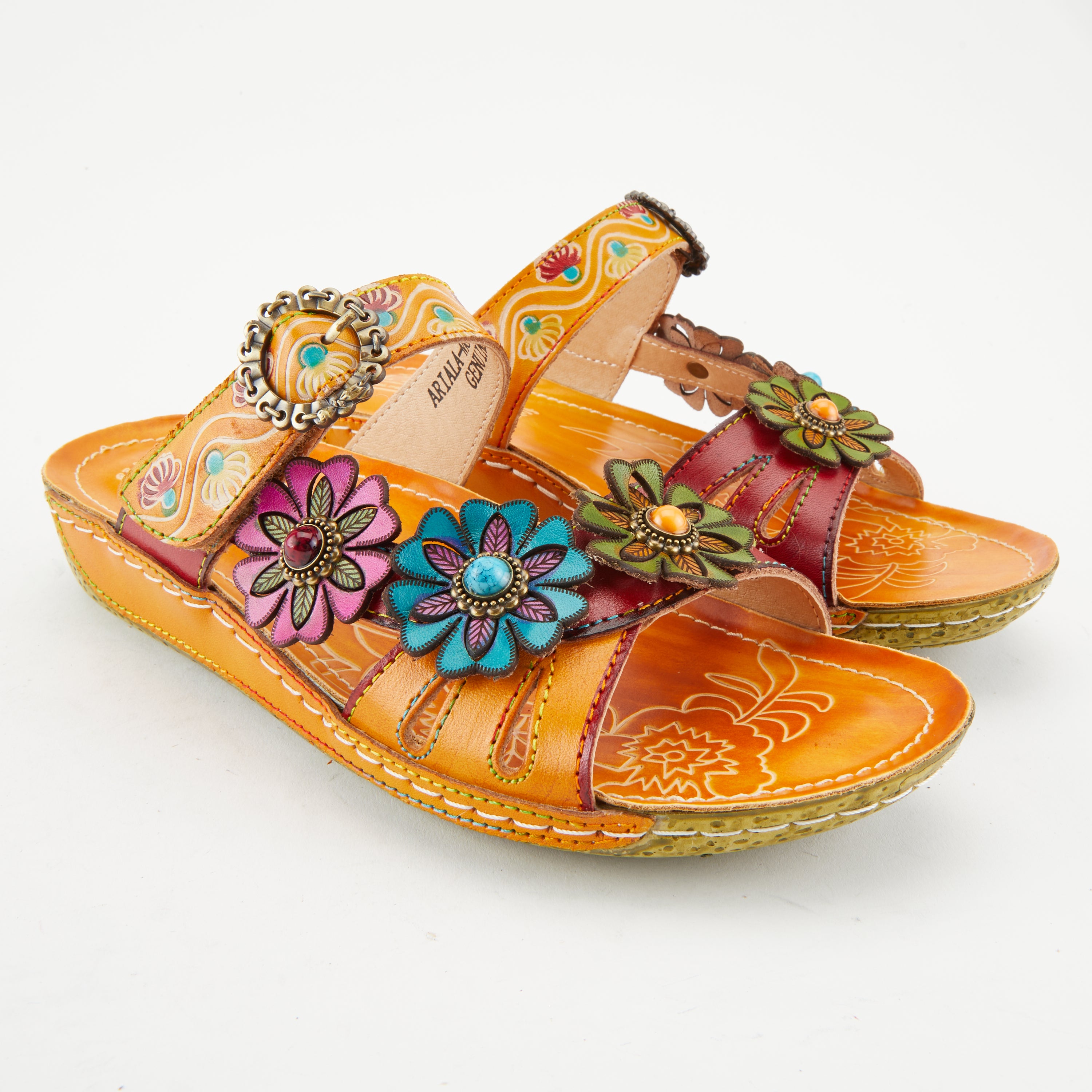 L'Artiste L'ARTISTE ARIALA SLIDE SANDALS sandal in mango multi with handcrafted leather design