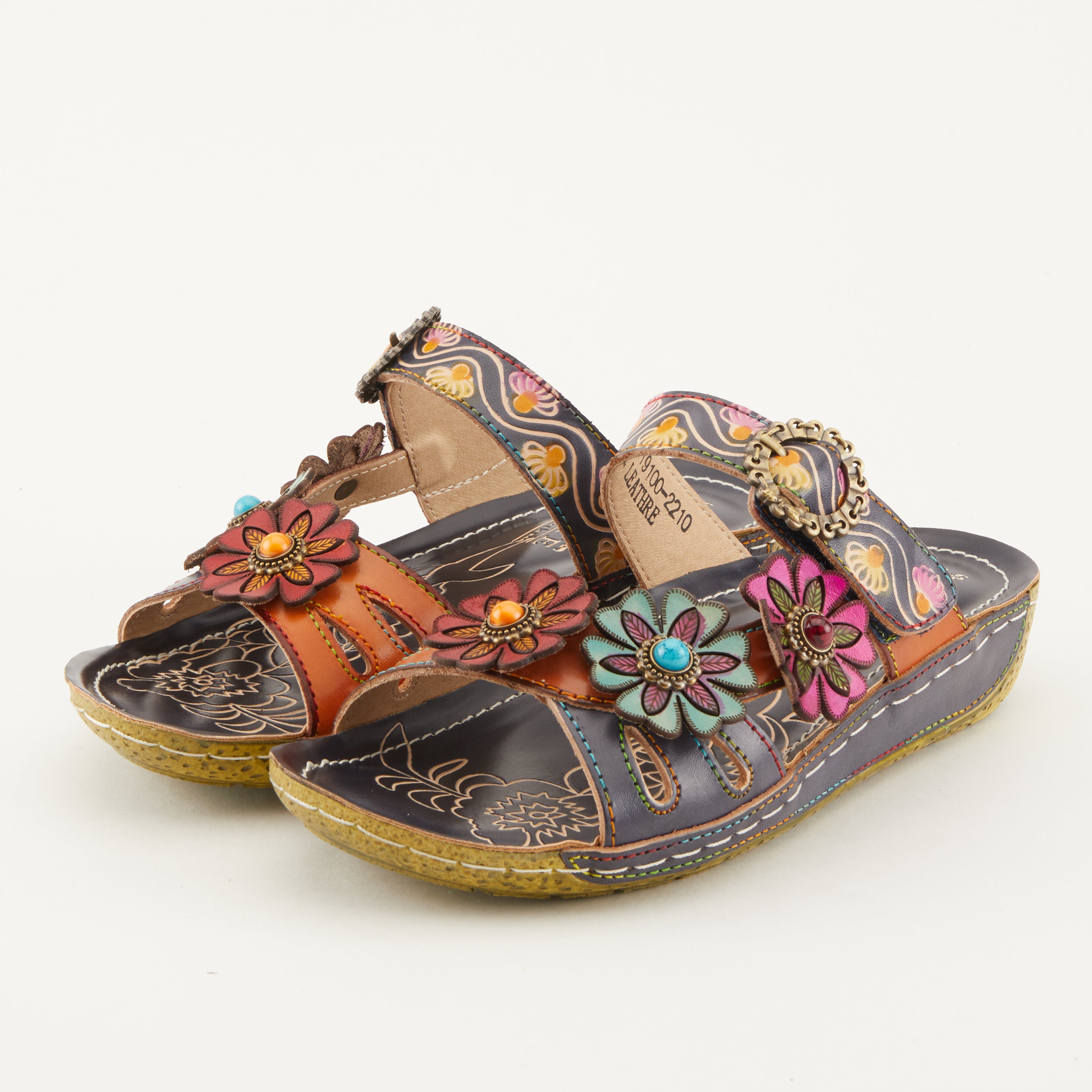 L'Artiste L'ARTISTE ARIALA SLIDE SANDALS sandal in dark pink multi with handcrafted leather design