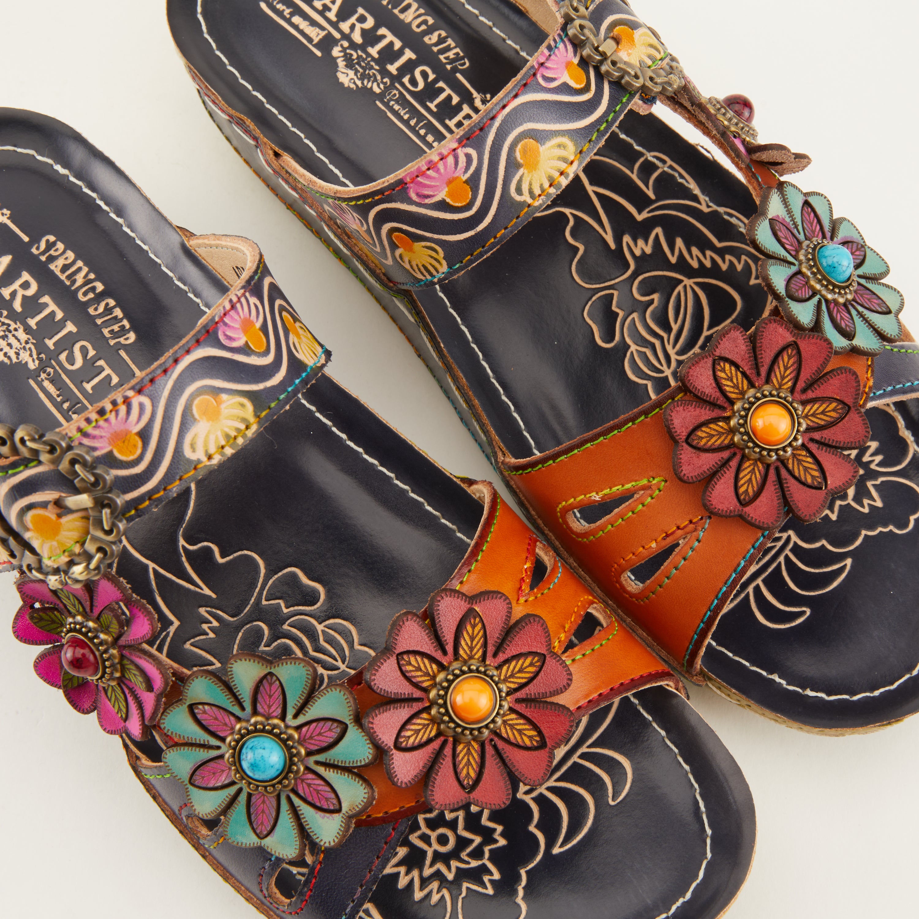 L'Artiste L'ARTISTE ARIALA SLIDE SANDALS sandal in dark pink multi with handcrafted leather design