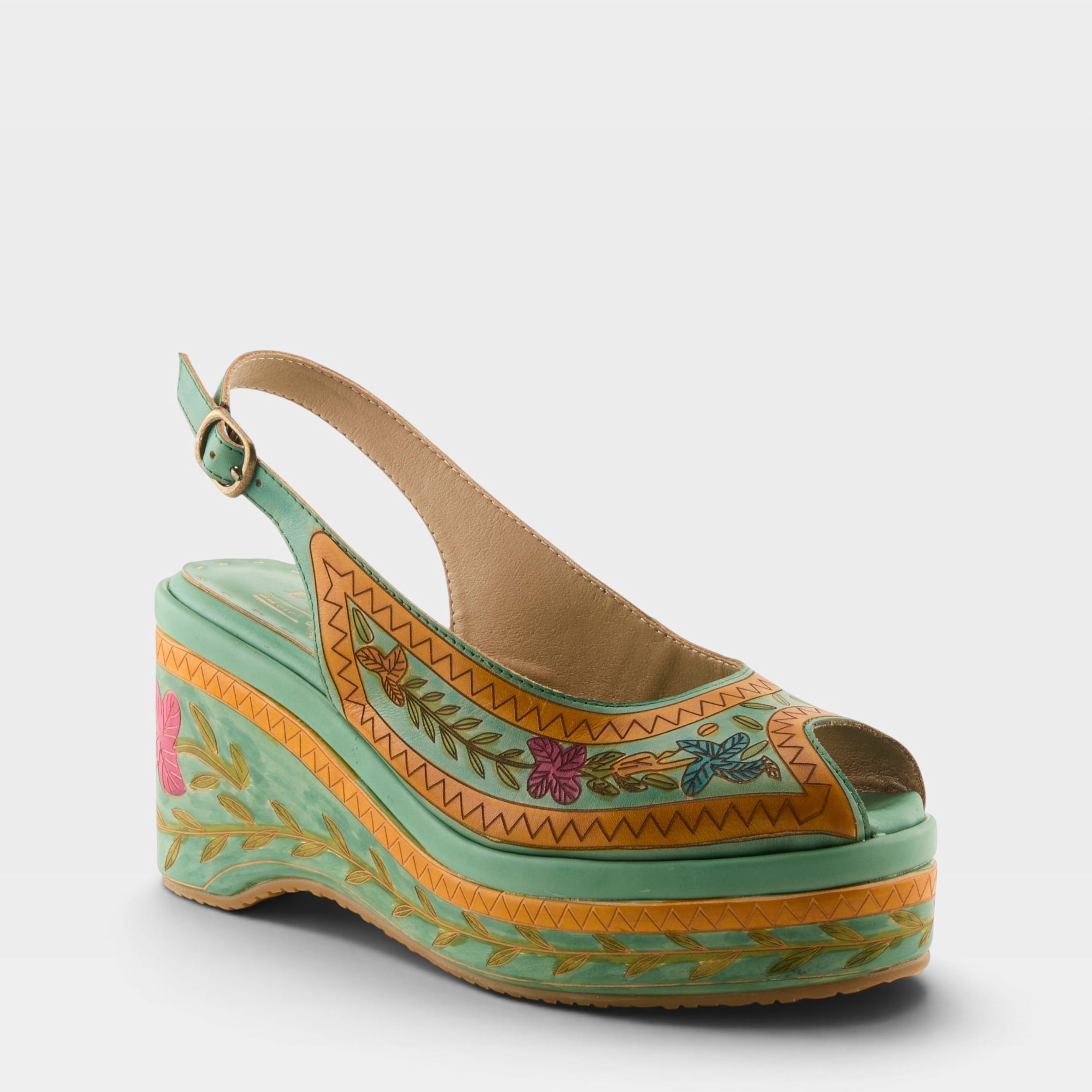 L'Artiste ARTDEVIVRE SANDAL in MINT GREEN MULTI, front view