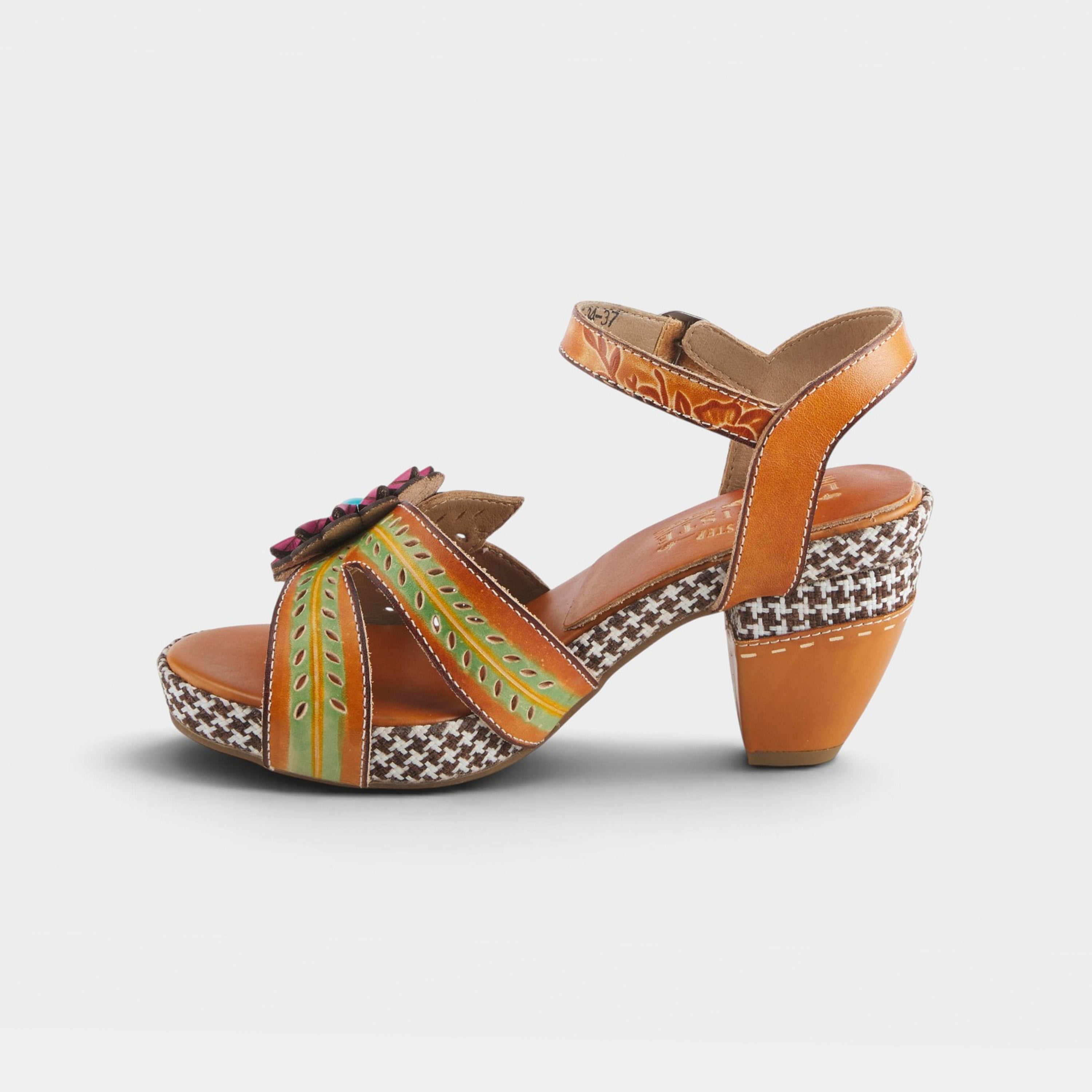L'Artiste Astarr sandals in Camel Multi, side view