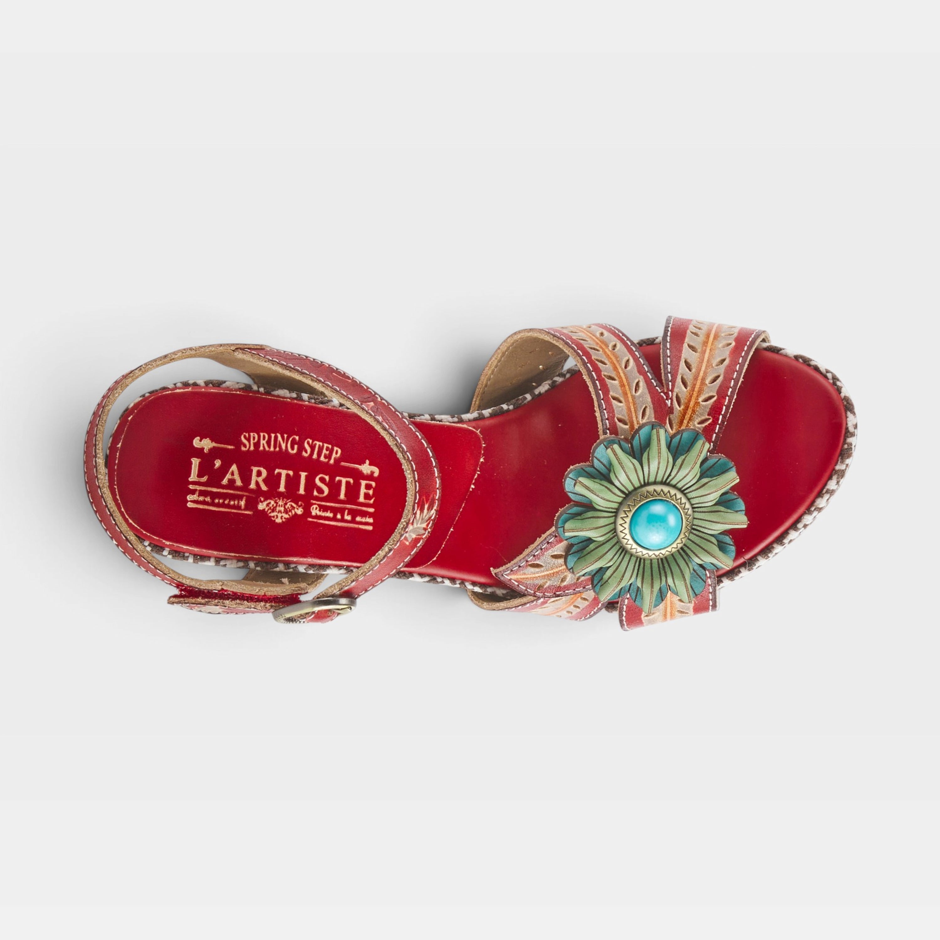 L'Artiste Astarr sandals in Red Multi, top view