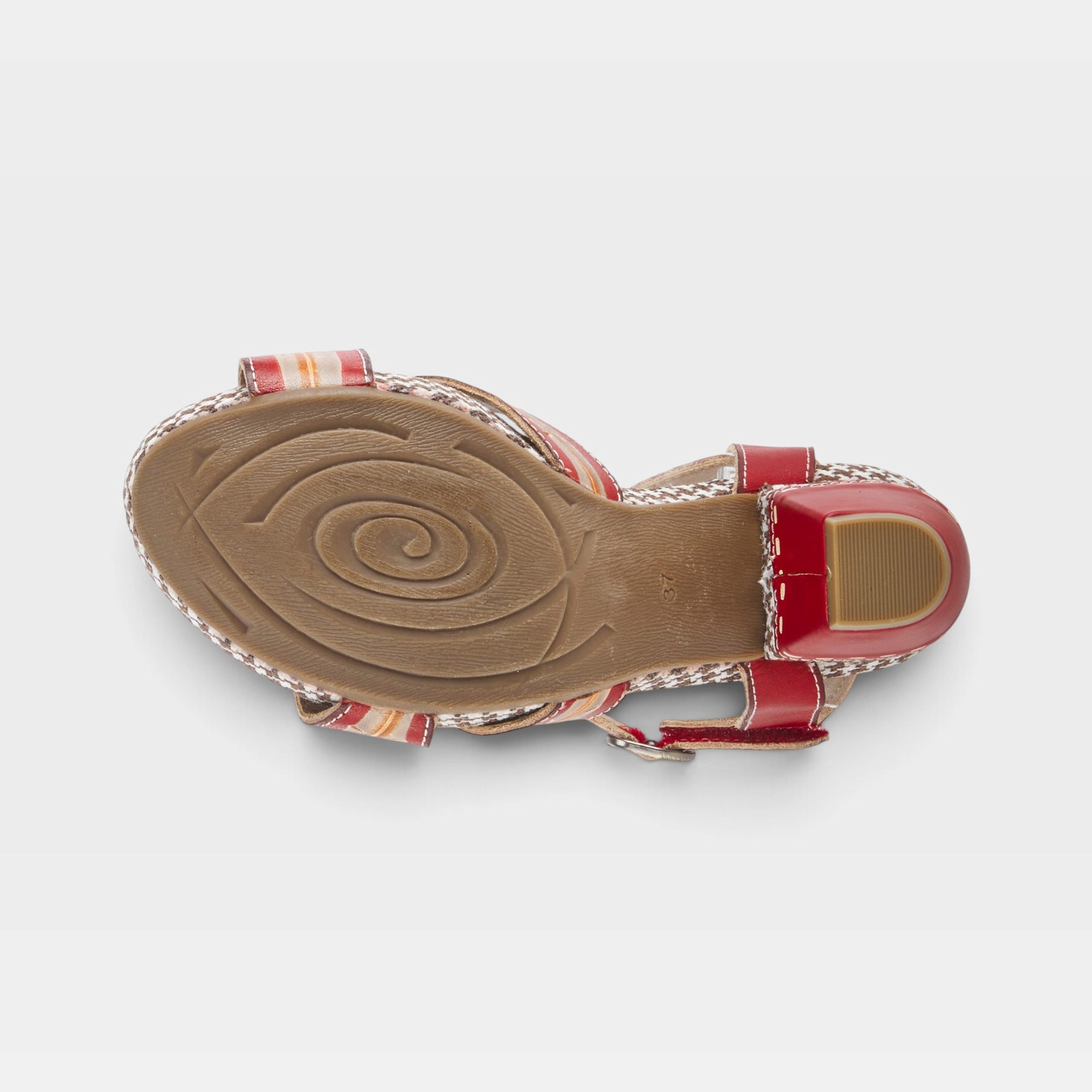 L'Artiste Astarr sandals in Red Multi, outsole view