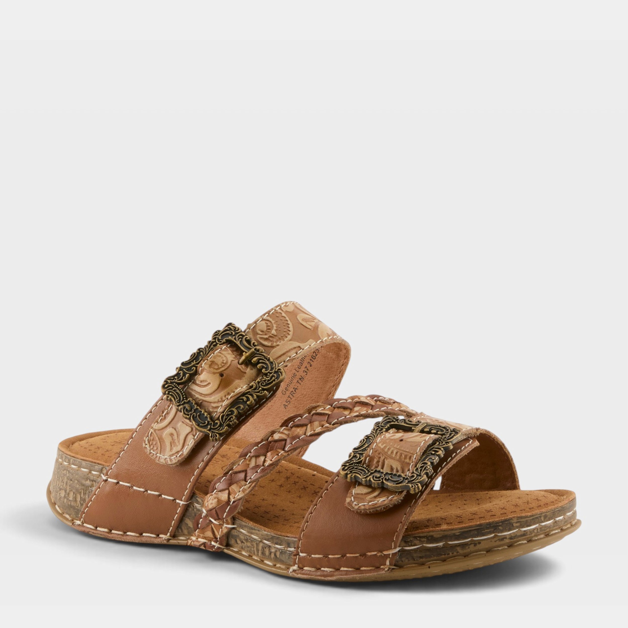 L'Artiste ASTRA SLIDE SANDAL in TAN, front view