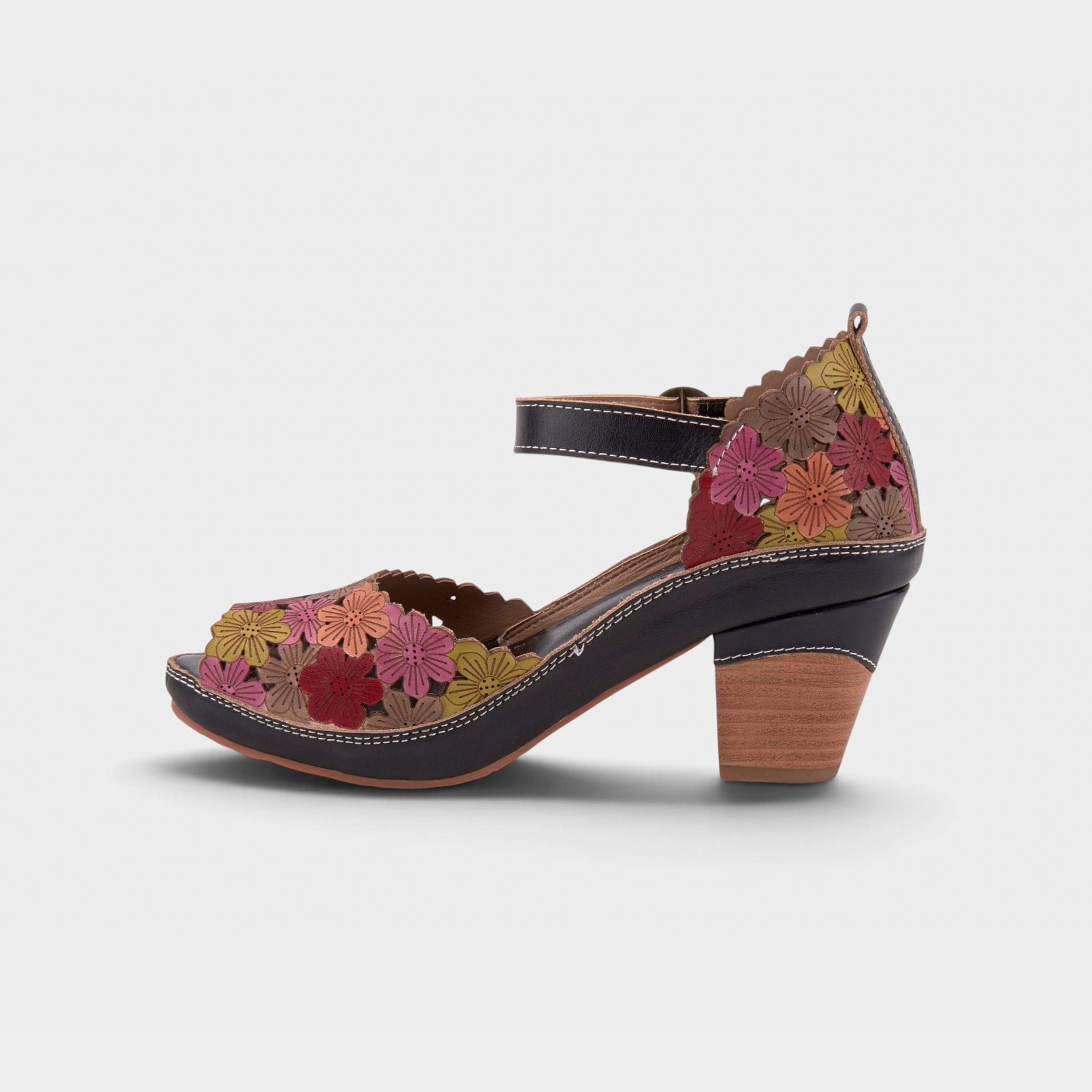 L'Artiste Avnia ankle strap shoes in Black Multi, side view