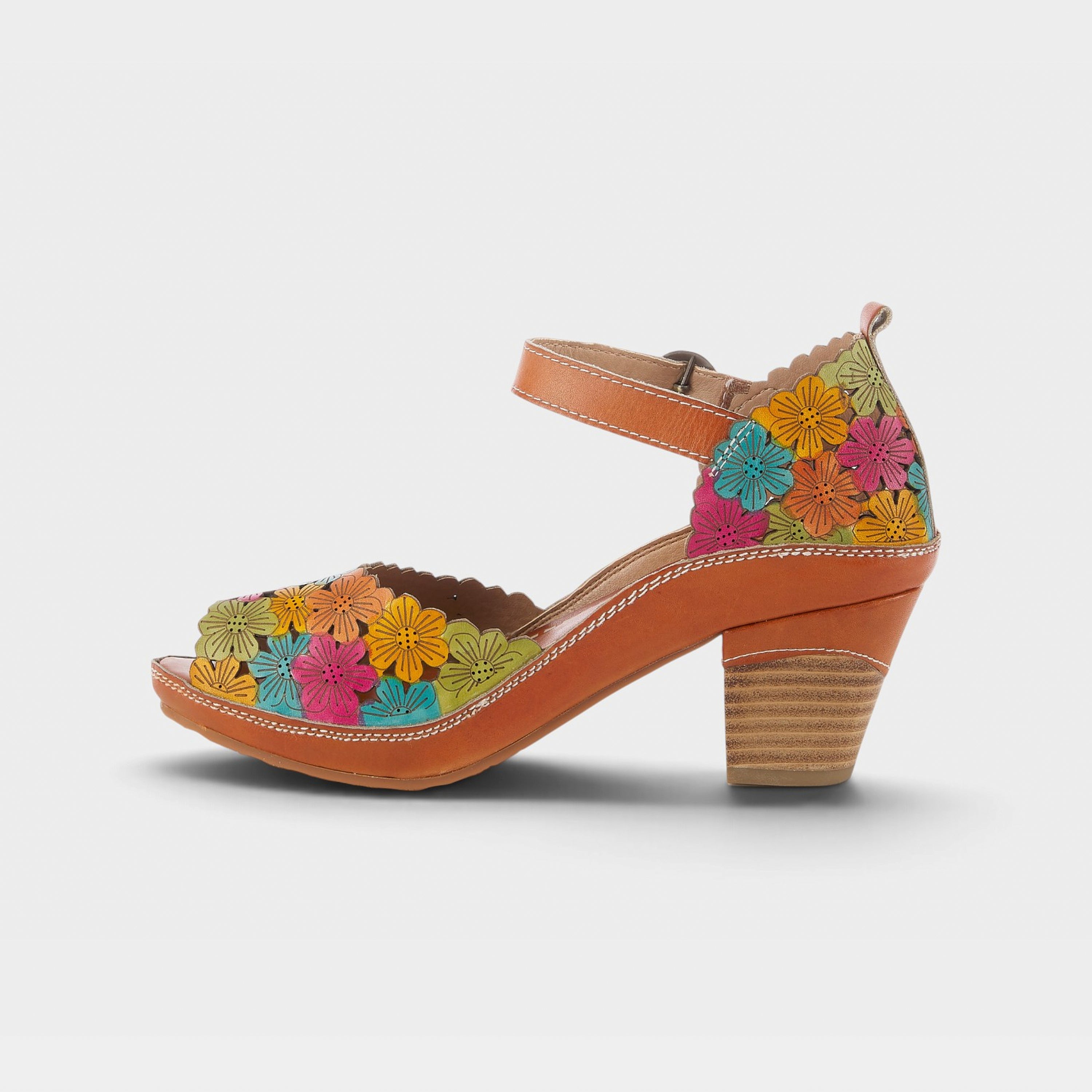 L'Artiste Avnia ankle strap shoes in Camel Multi, side view