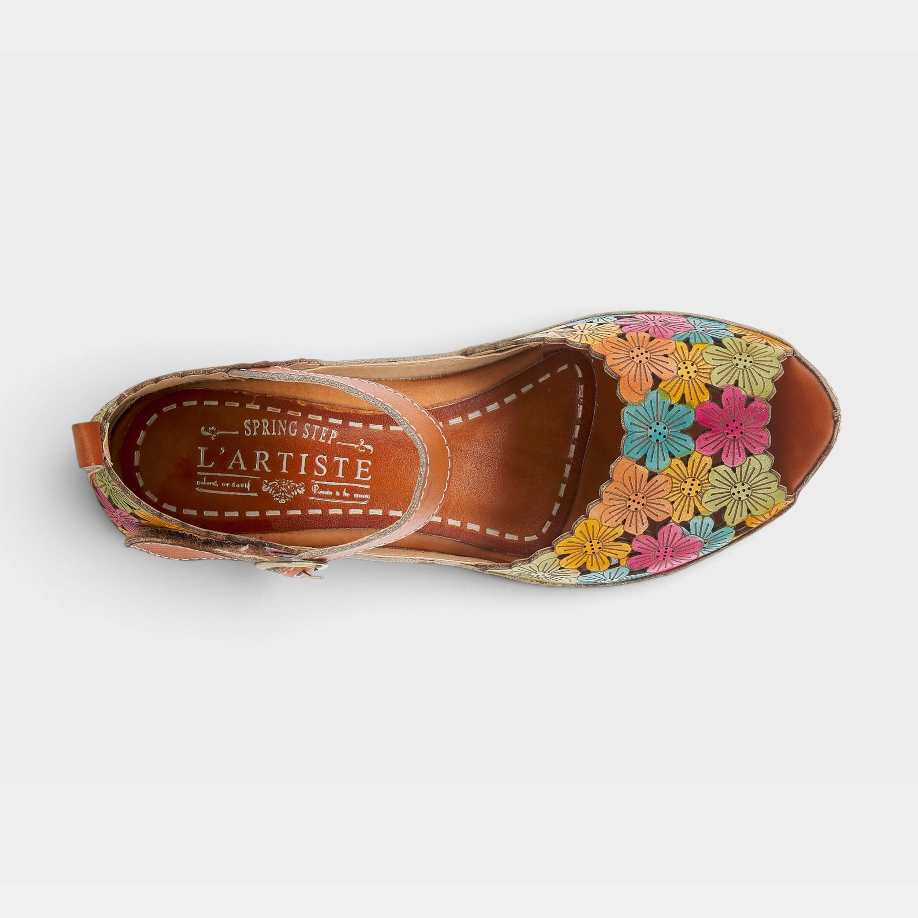 L'Artiste Avnia ankle strap shoes in Camel Multi, top view