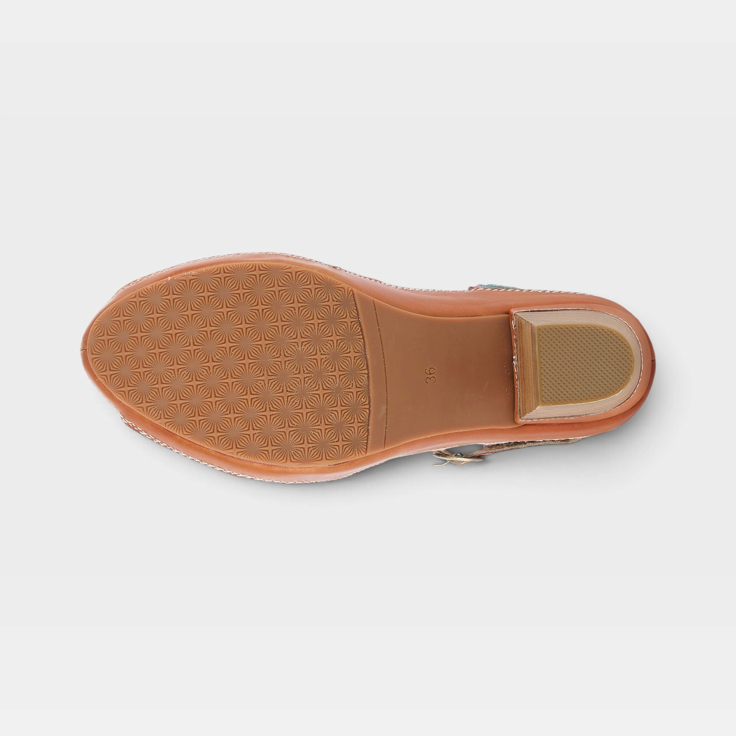 L'Artiste Avnia ankle strap shoes in Camel Multi, outsole view