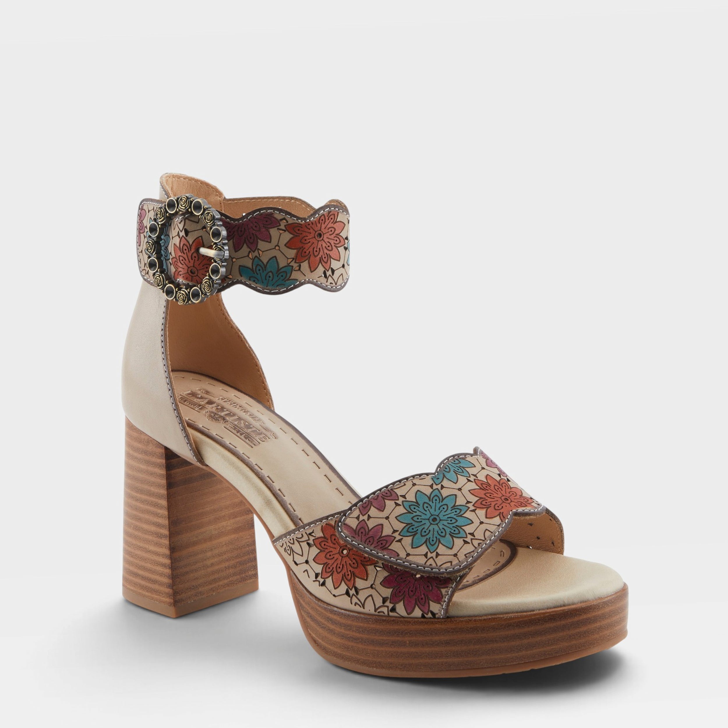 L'Artiste BANGLES SANDALS in BEIGE MULTI, front view