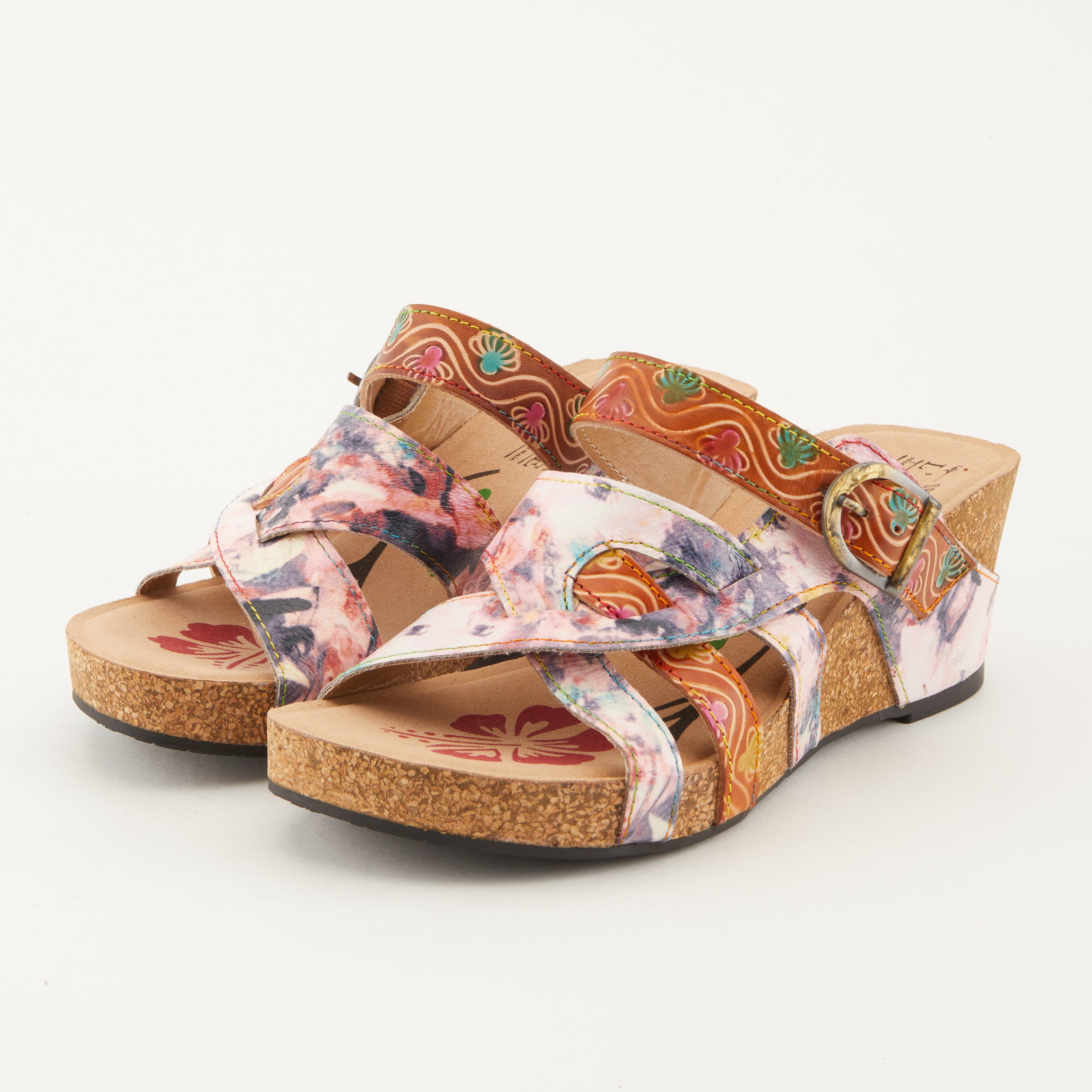 L'Artiste L'ARTISTE BAOCIRE SLIDE SANDALS sandal in turquoise multi with handcrafted leather design
