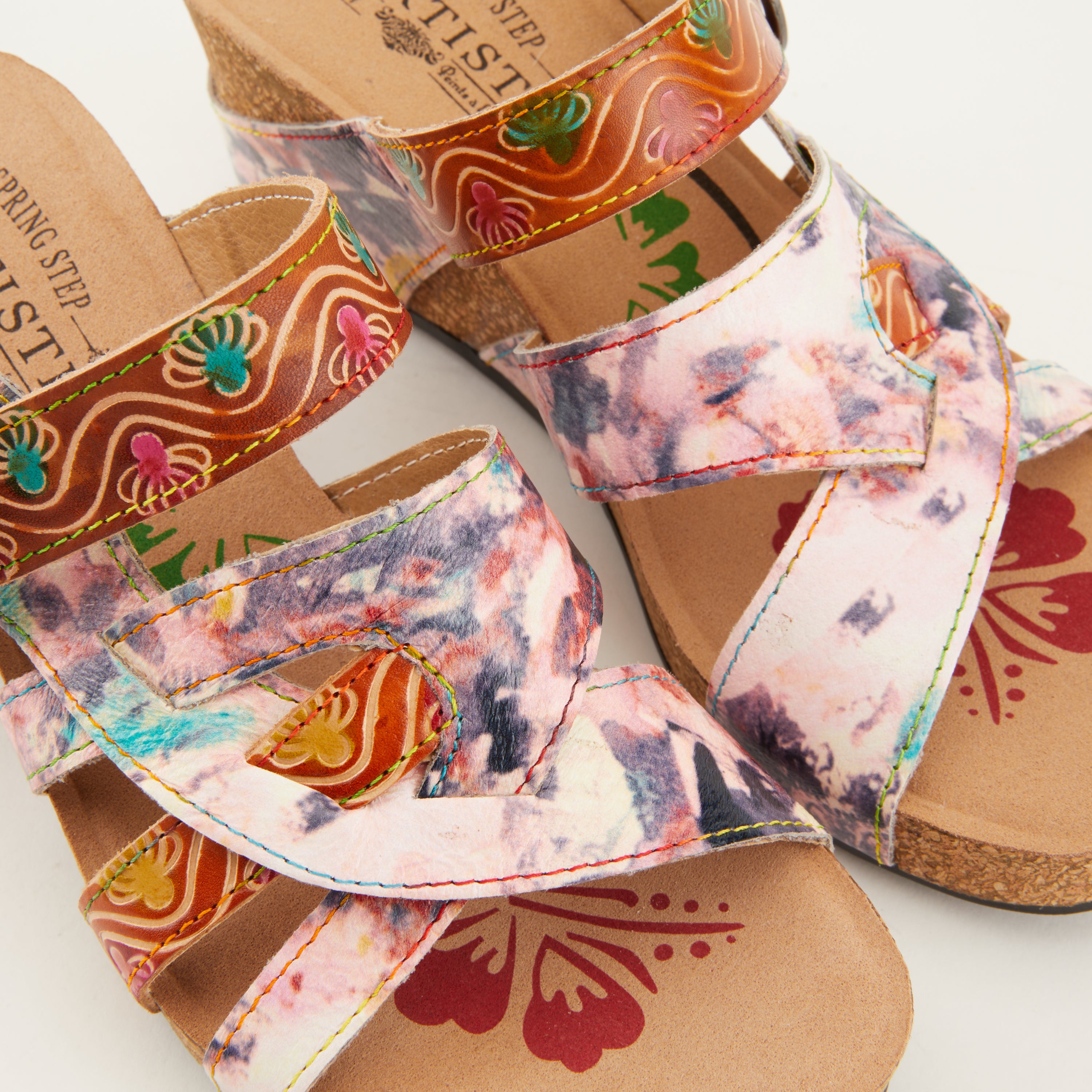 L'Artiste L'ARTISTE BAOCIRE SLIDE SANDALS sandal in turquoise multi with handcrafted leather design