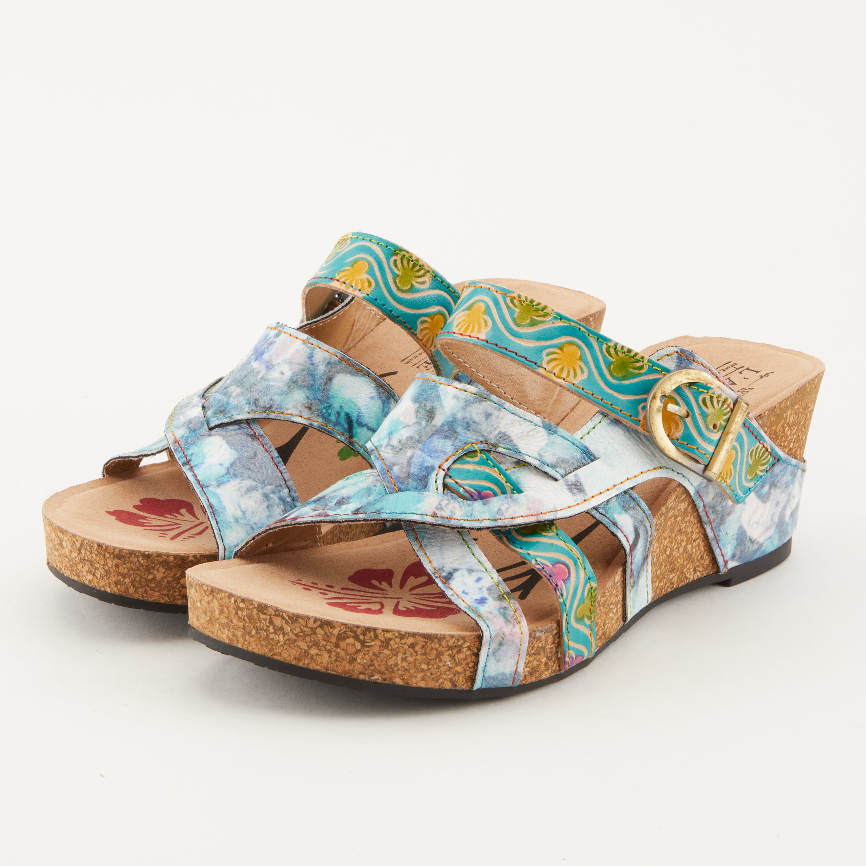 L'Artiste L'ARTISTE BAOCIRE SLIDE SANDALS sandal in turquoise multi with handcrafted leather design