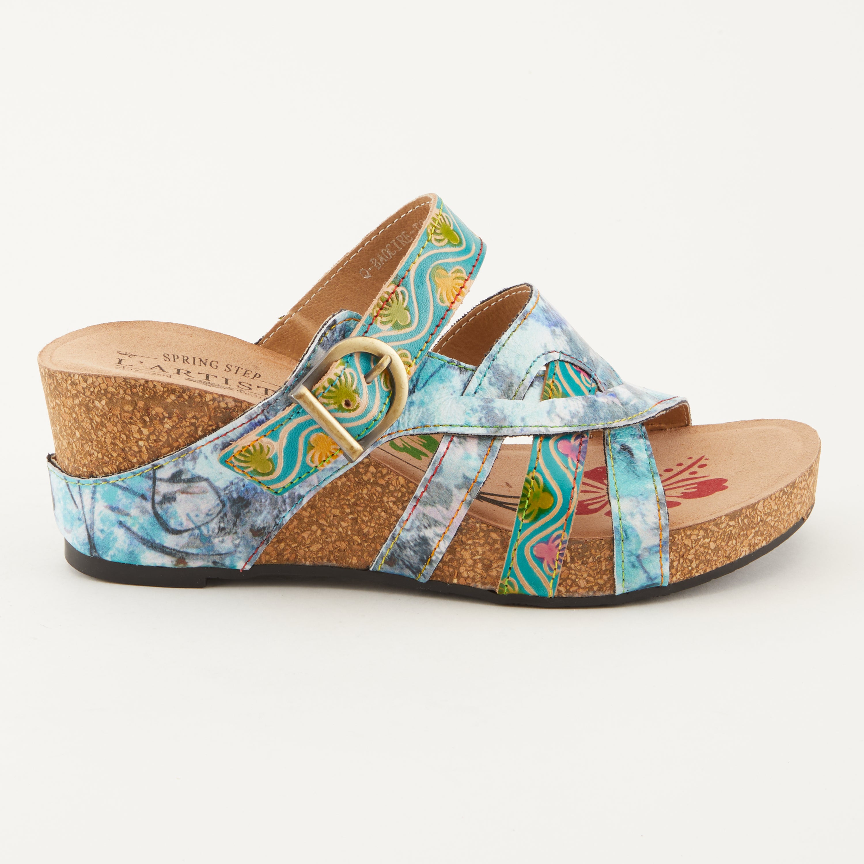 L'Artiste L'ARTISTE BAOCIRE SLIDE SANDALS sandal in turquoise multi with handcrafted leather design