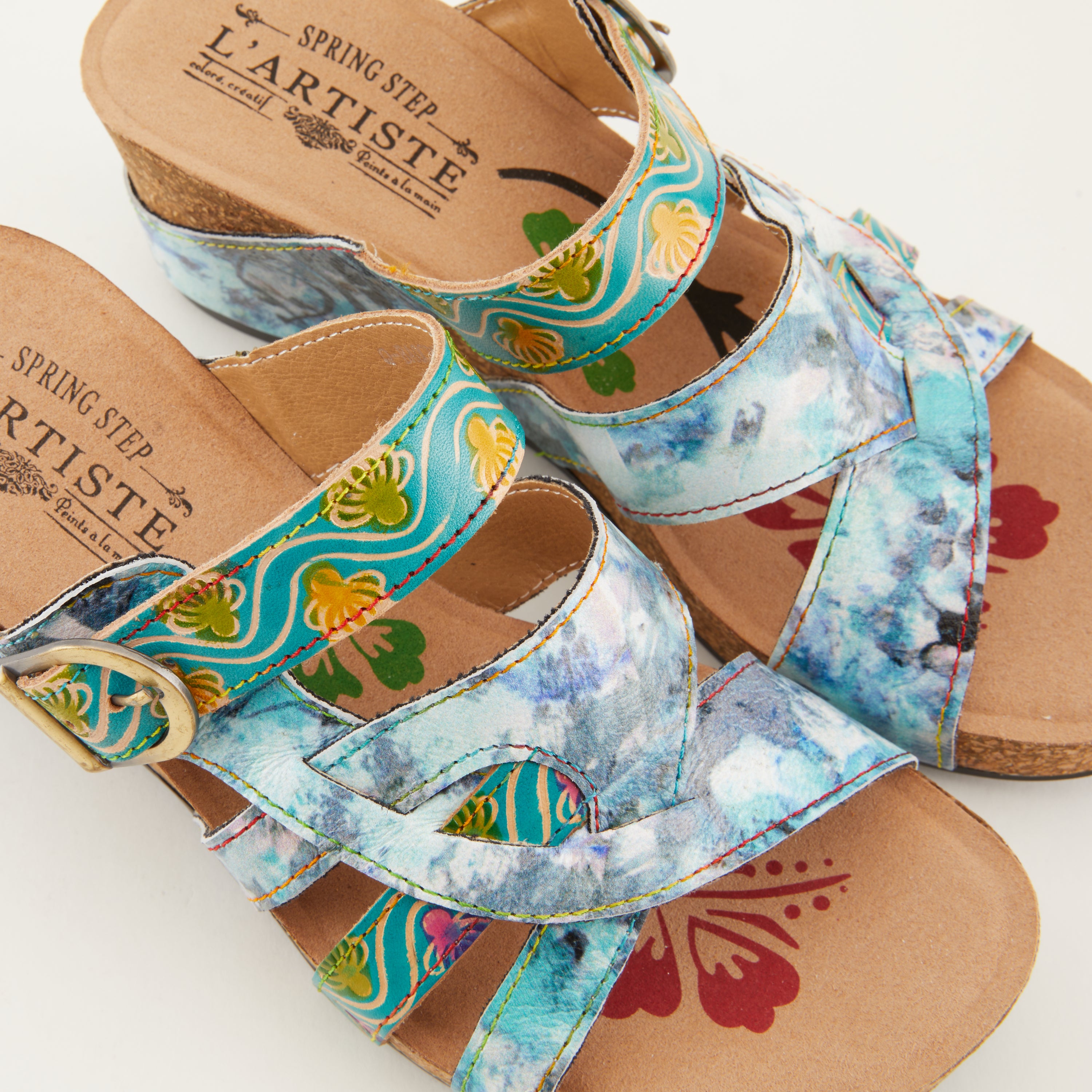 L'Artiste L'ARTISTE BAOCIRE SLIDE SANDALS sandal in turquoise multi with handcrafted leather design