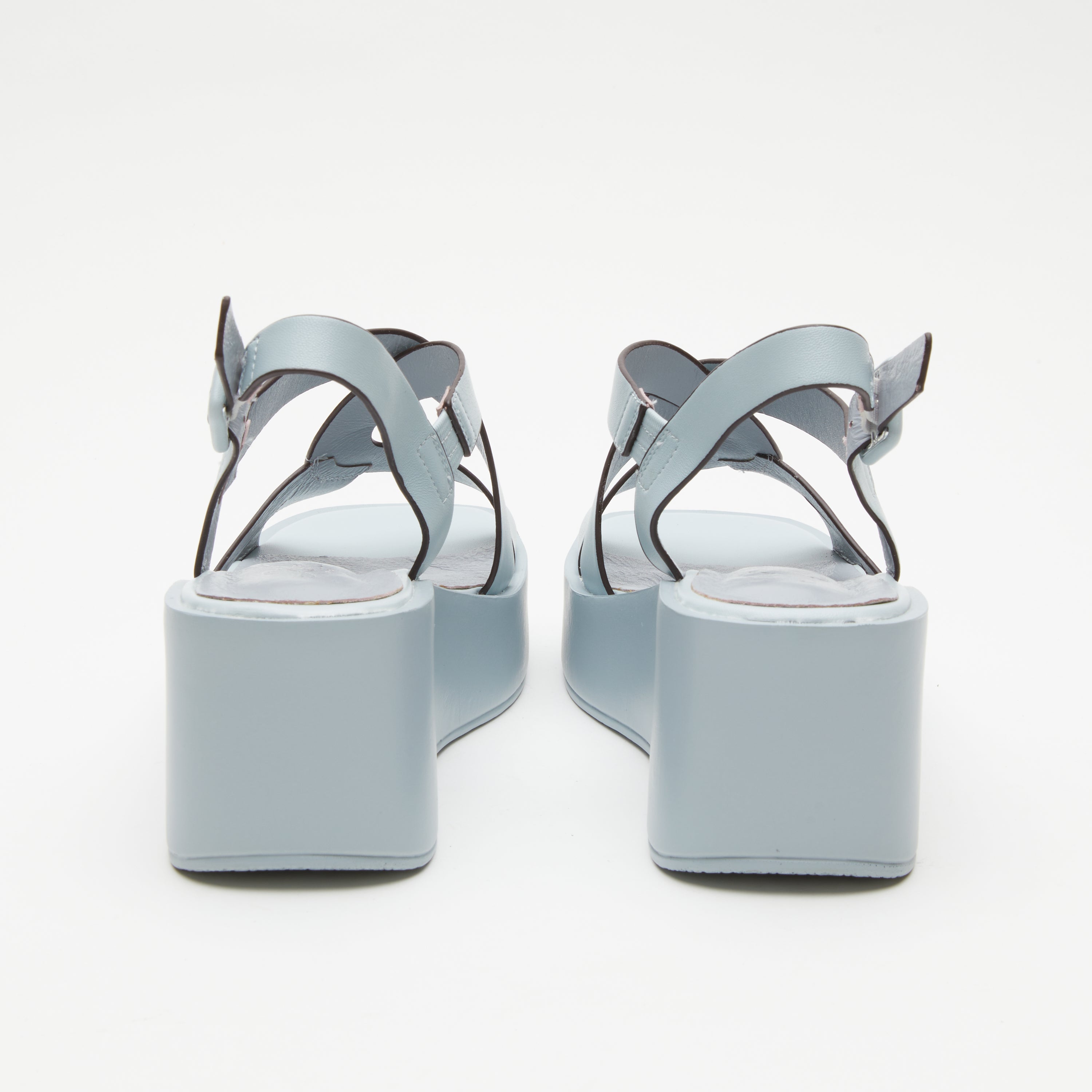 Azura Barbay Slingback women's wedge sandal in sky blue with leather upper and buckle detail