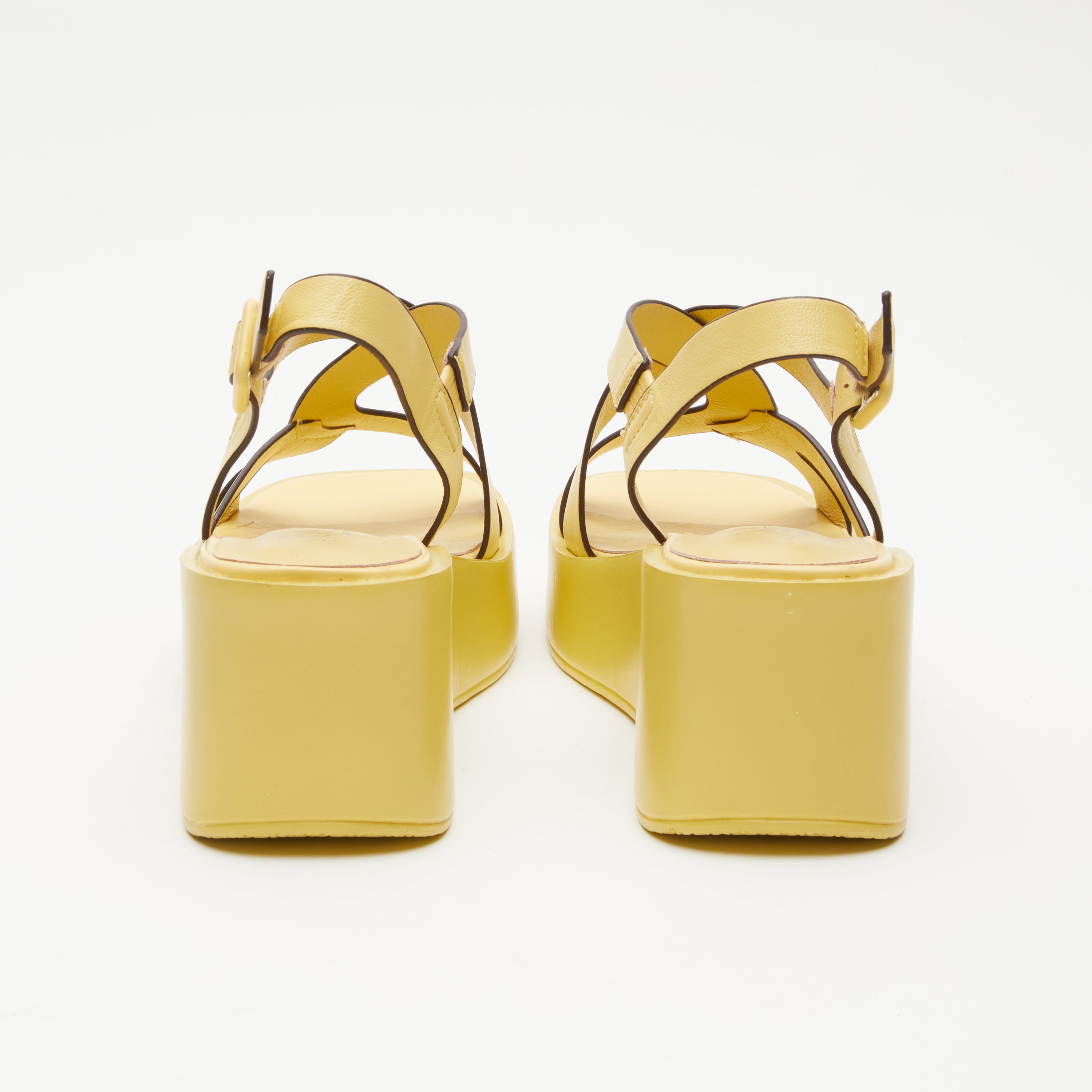 Azura Barbay Slingback women's wedge sandal in yellow with leather upper and buckle detail