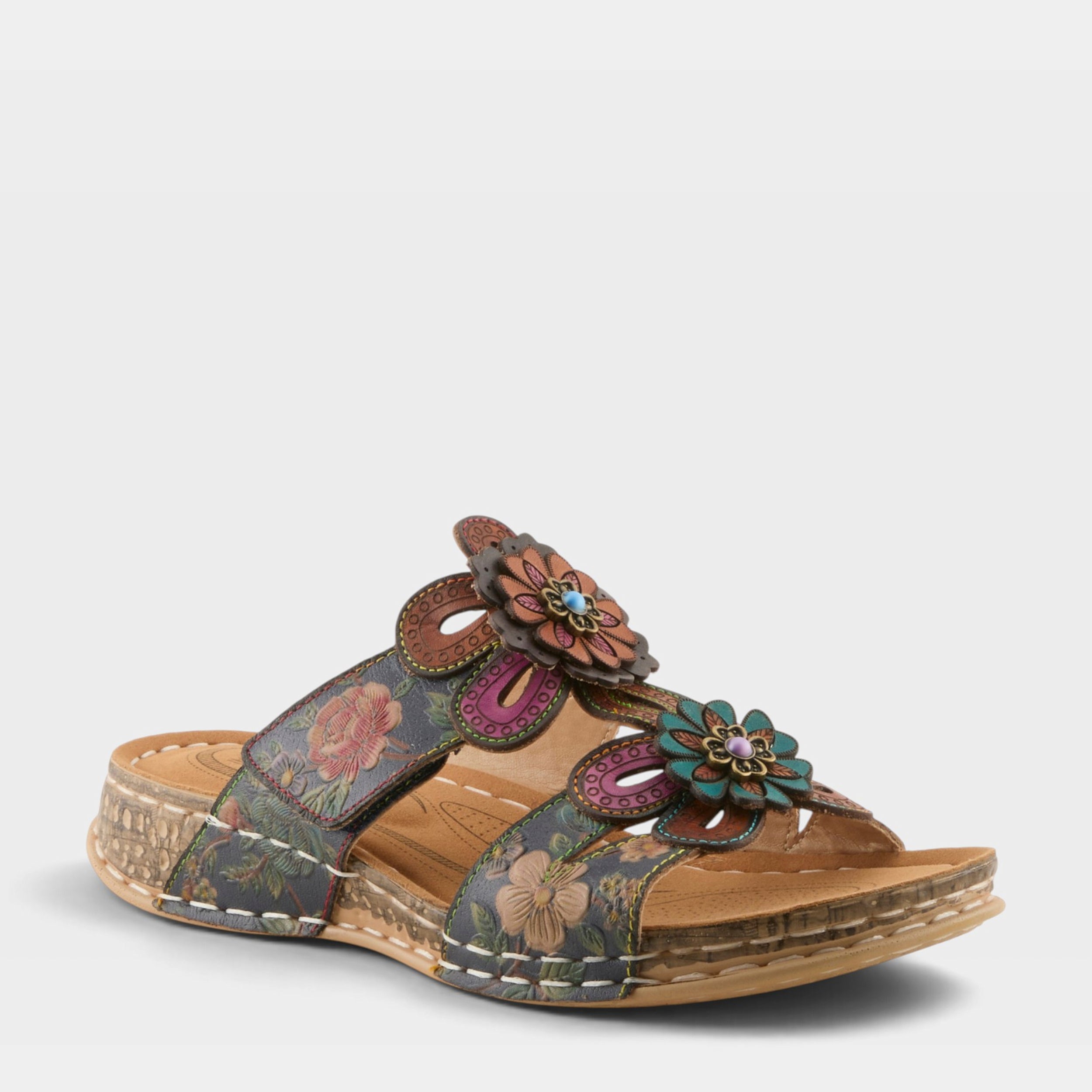 L'Artiste Beaudie Floral Low Heel Sandals - Spring Step Shoes