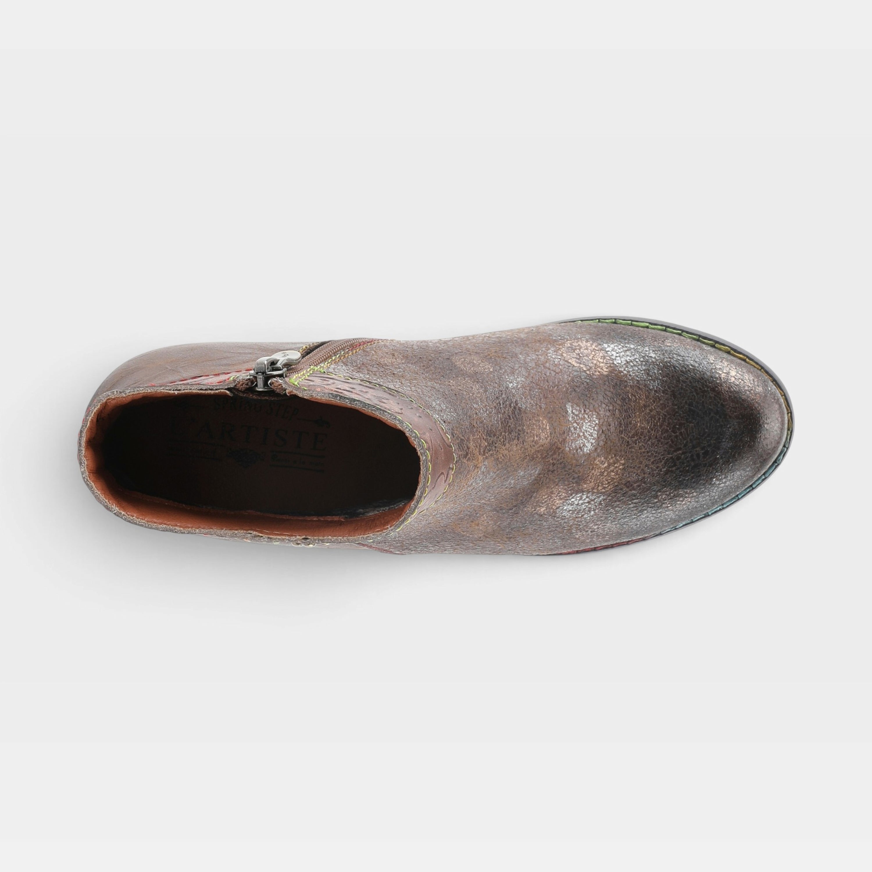 L'Artiste Bestlove boots in Brown Multi, top view