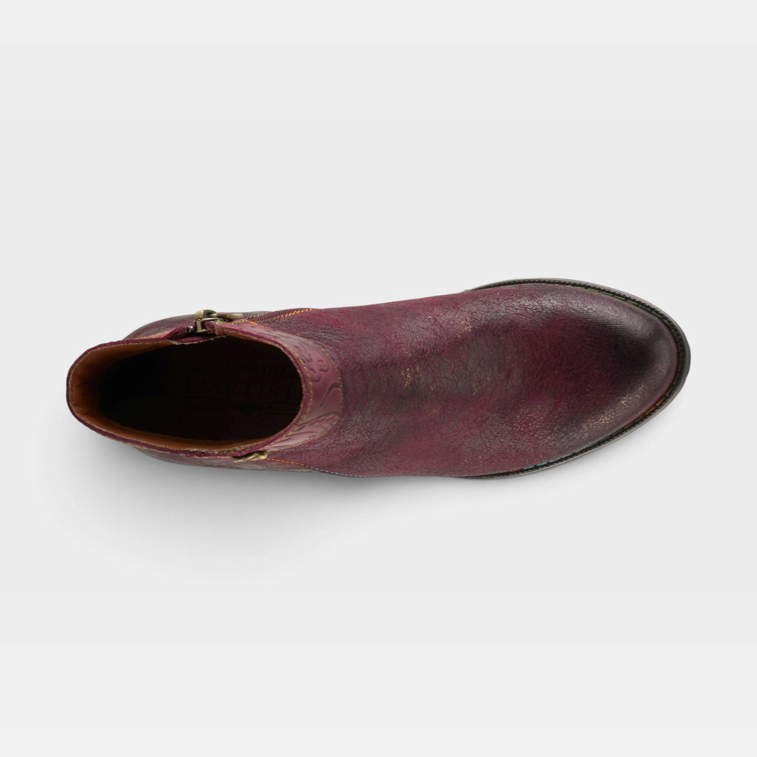 L'Artiste Bestlove boots in Bordeaux Multi, top view
