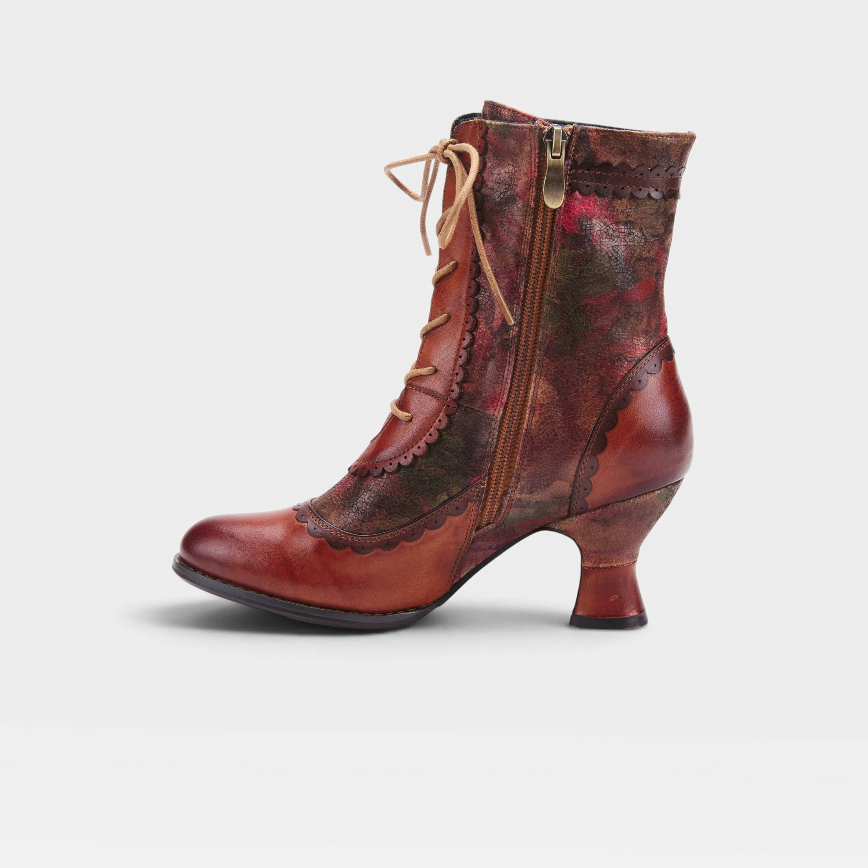 L'Artiste Bewitch-Floral bootie in Brown Multi, side view