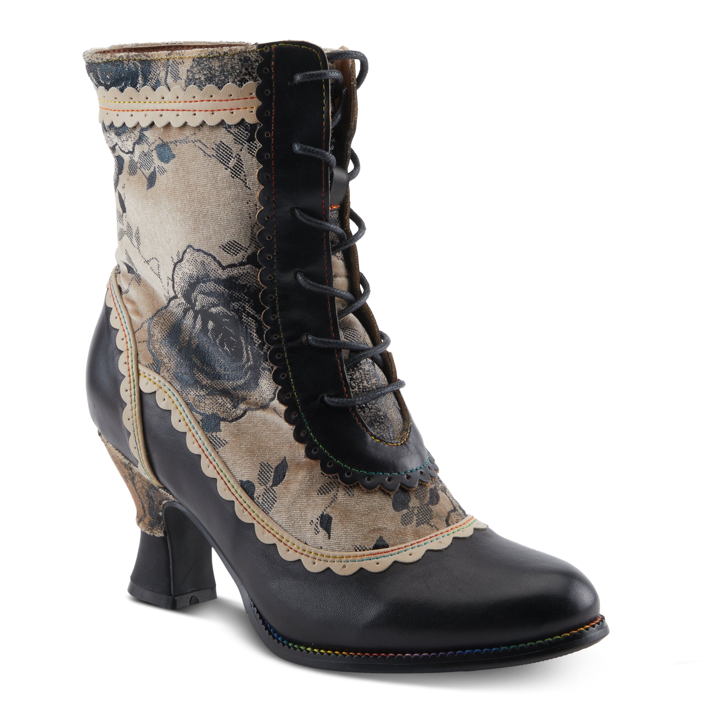 Platform Floral Lace-Up Boots Black & Trendy – Spring Step Shoes