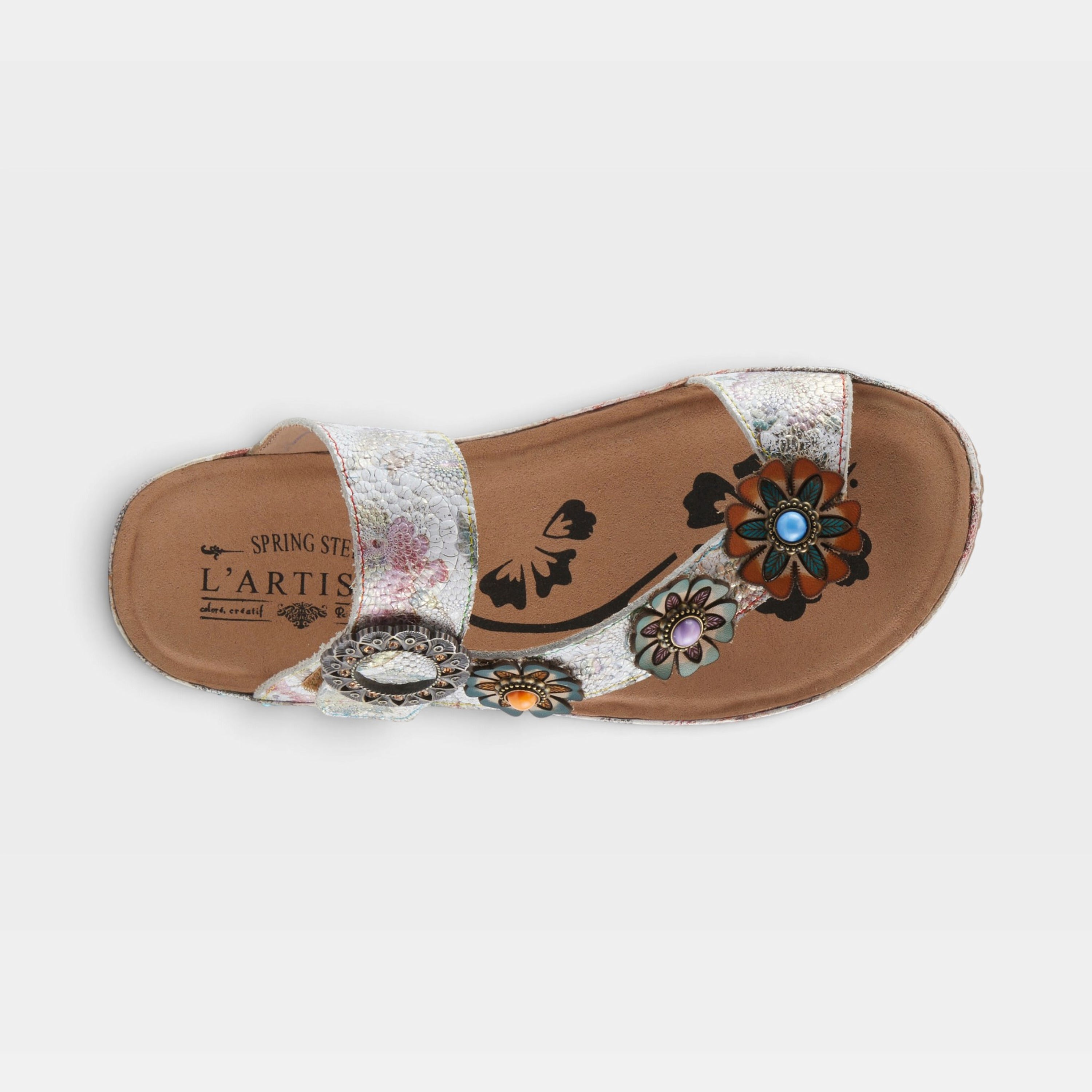 L'Artiste Blissbloom sandals in Ice Multi, top view
