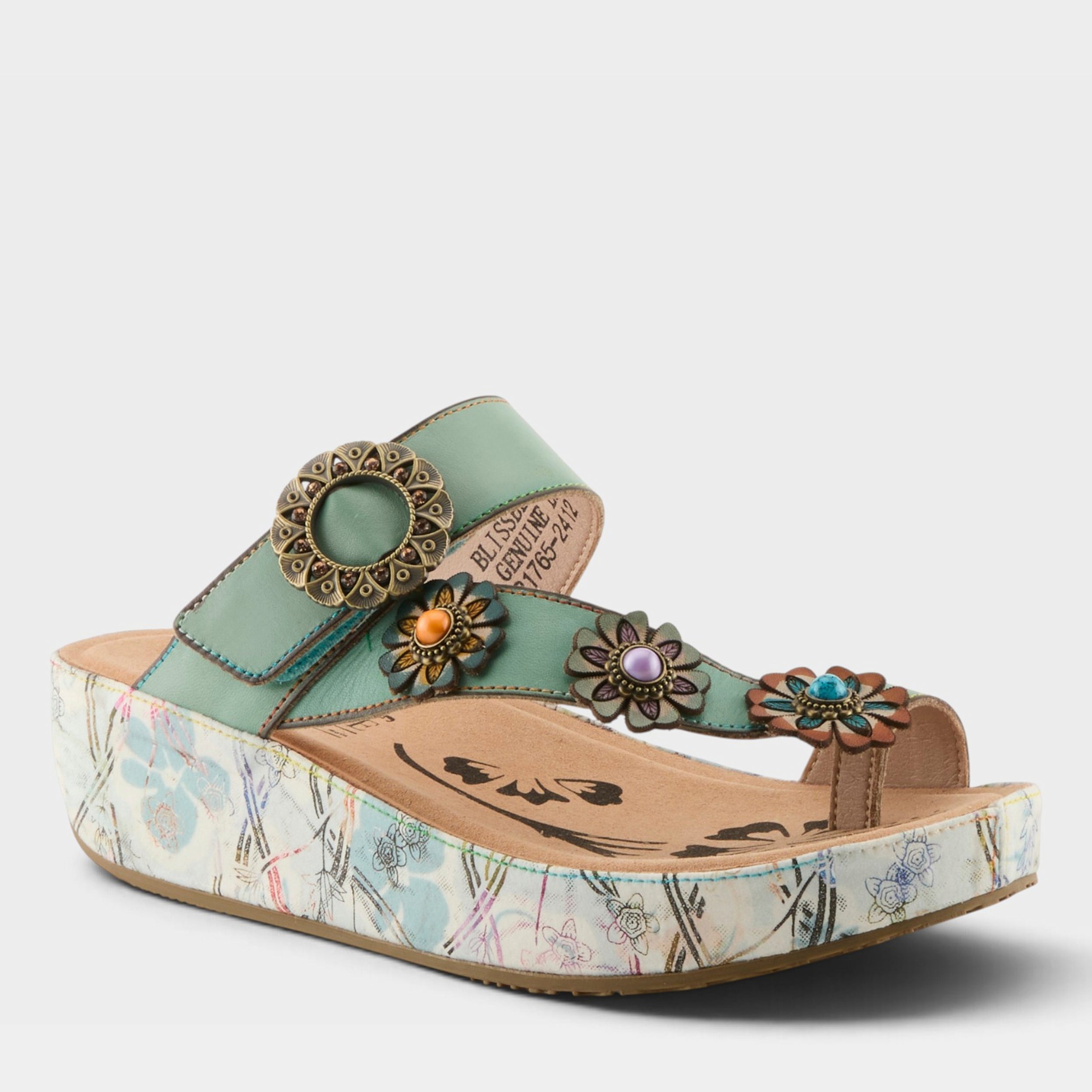 L'Artiste Blissbloom sandals in Mint Green, front view