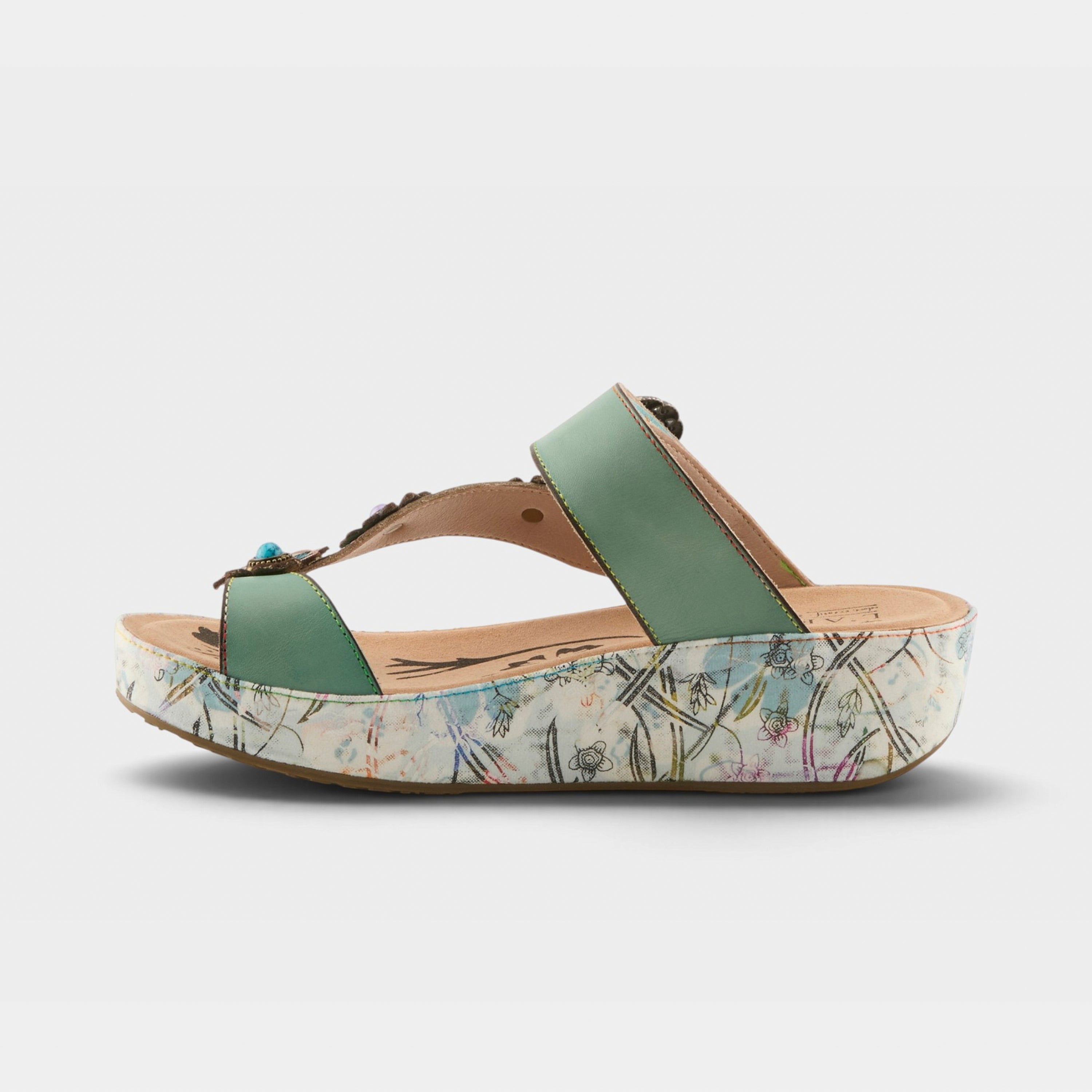 L'Artiste Blissbloom sandals in Mint Green, side view